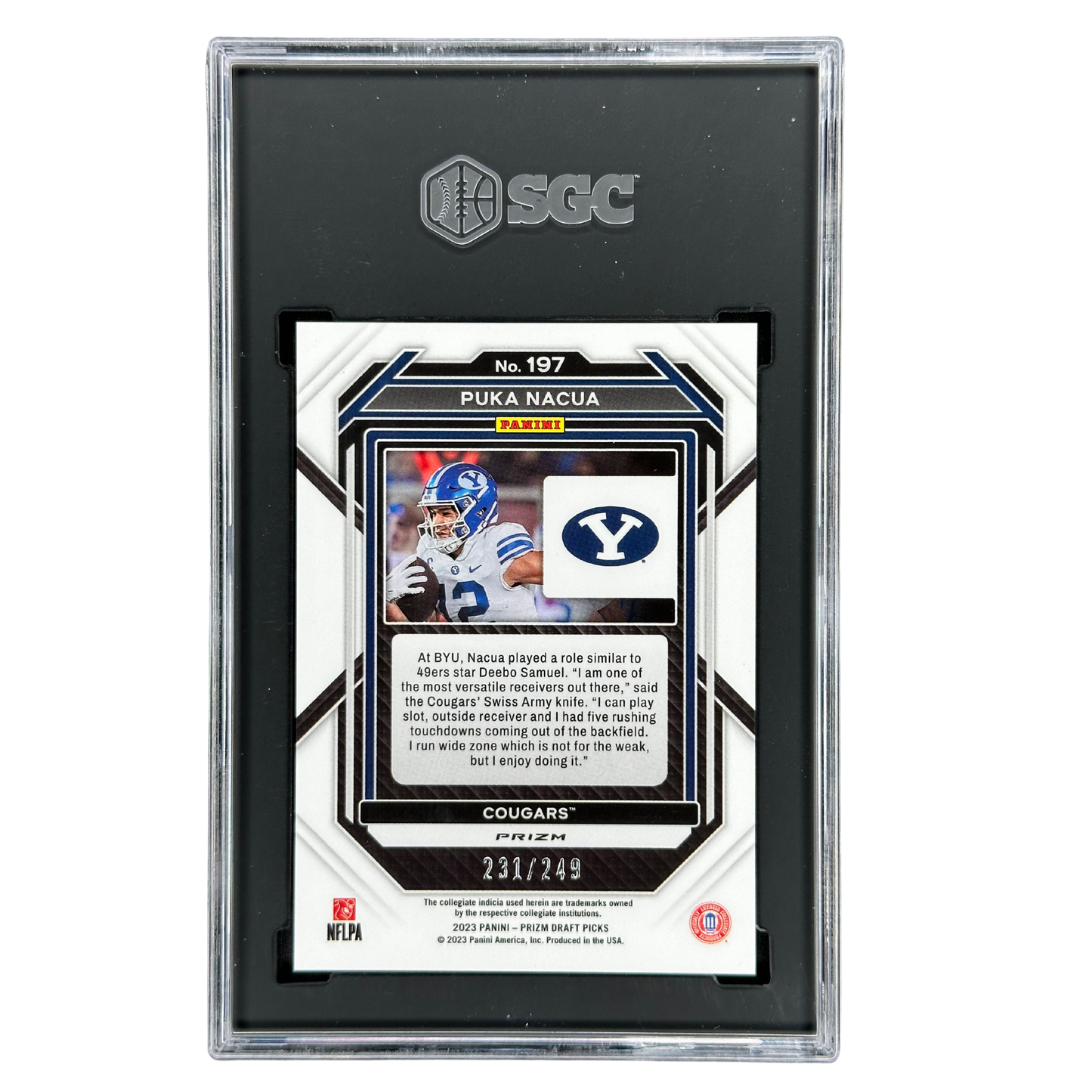 Puka Nacua 2023 Prizm Draft Picks Blue Wave Prizm 231/249 RC Rookie Card SGC 9 #197