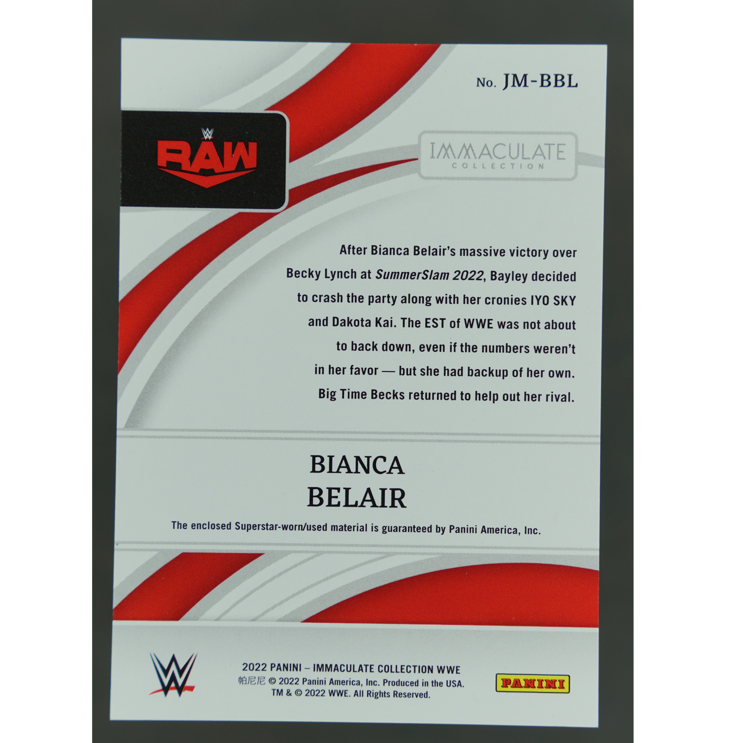 Bianca Belair 2022 Immaculate Shirt Memorabilia 35/50 #JM-BBL