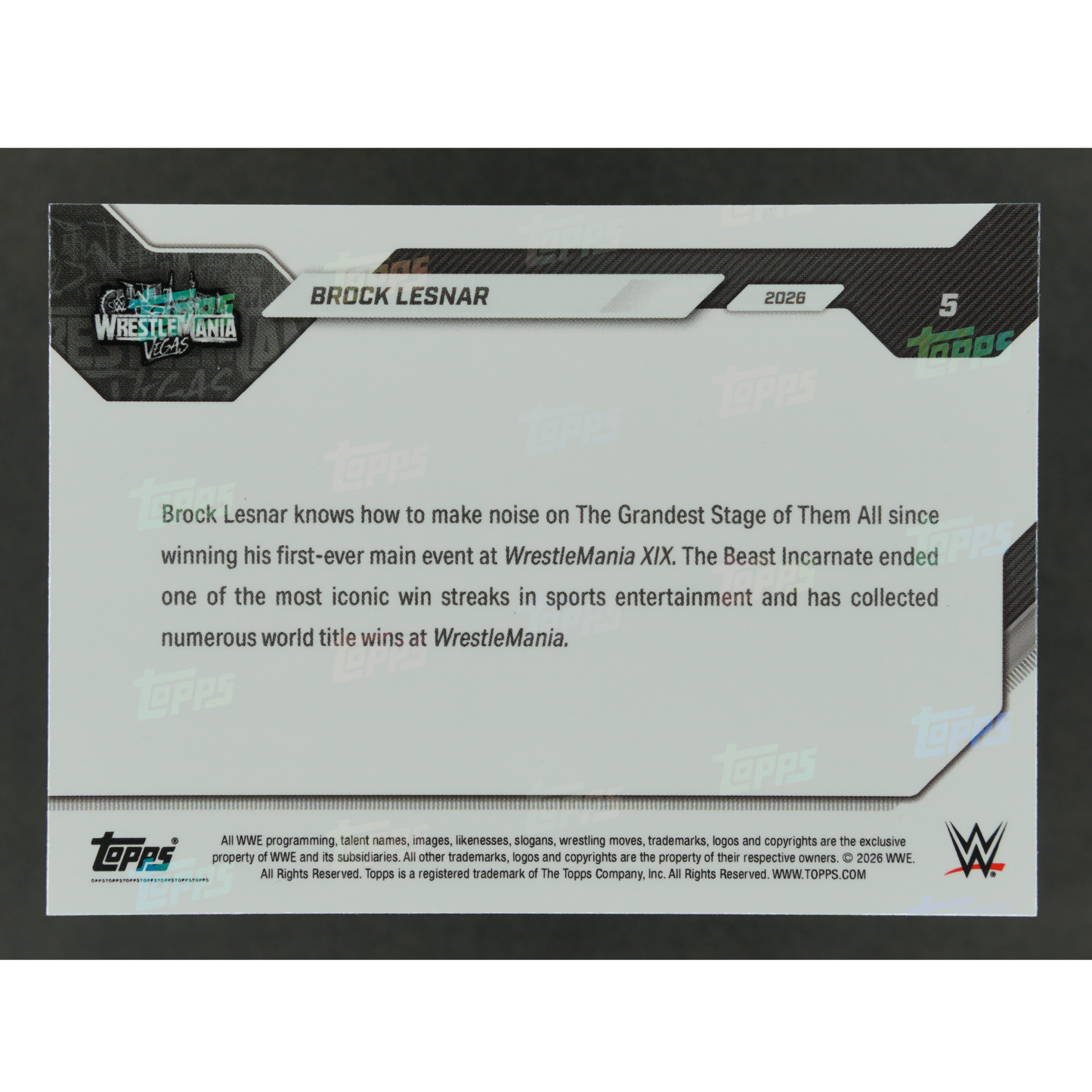 Brock Lesnar 2026 Topps Now Wrestlemania Vegas #5