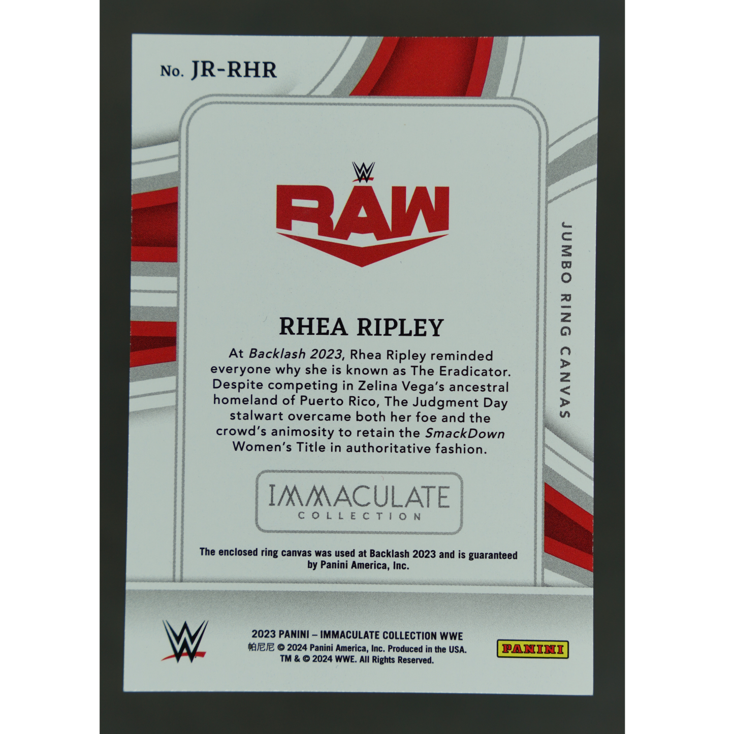 Rhea Ripley 2023 Immaculate Memorabilia Jumbo Ring Canvas 60/99 #JR-RHR