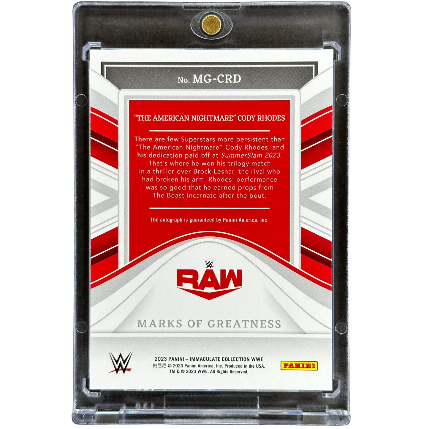 "The American Nightmare" Cody Rhodes 2023 Immaculate Marks of Greatness Auto 9/49 #MG-CRD