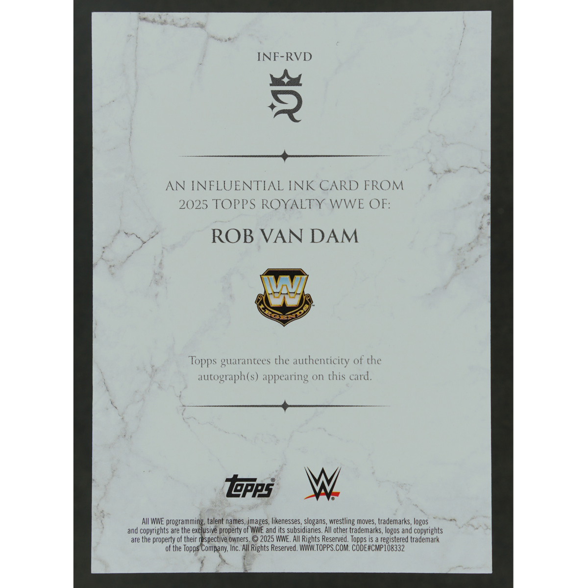 Rob Van Dam 2025 Royalty Influential Ink Auto 65/99 #INF-RVD