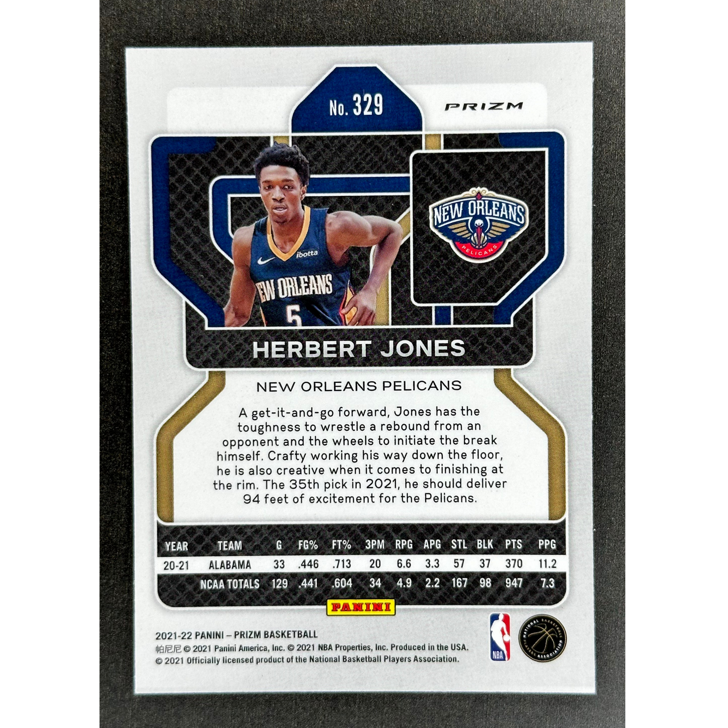 Herbert Jones 2021 Prizm Tiger RC Rookie Card #329