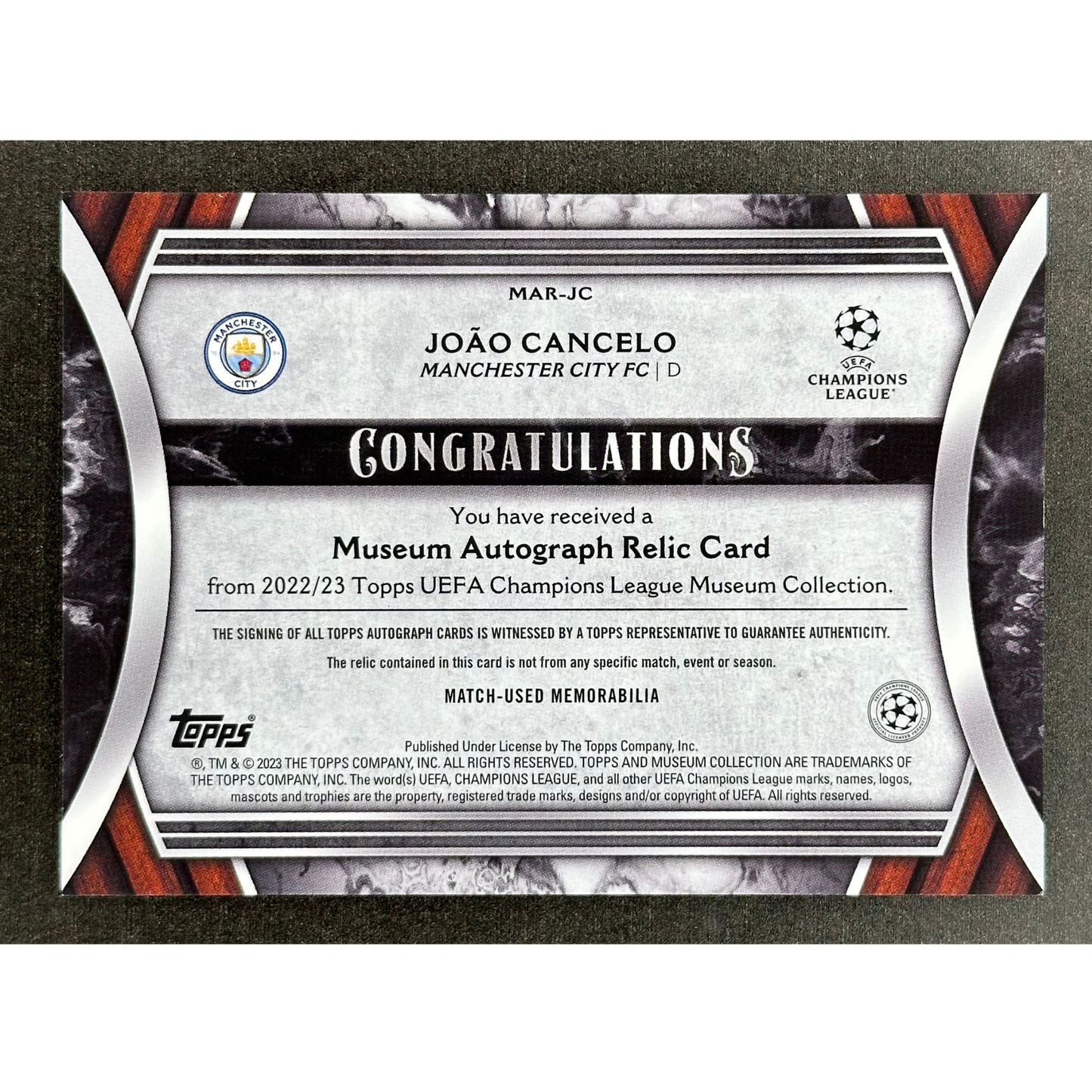 Joao Cancelo 2023 Museum Jersey Auto 99/99 #MAR-JC
