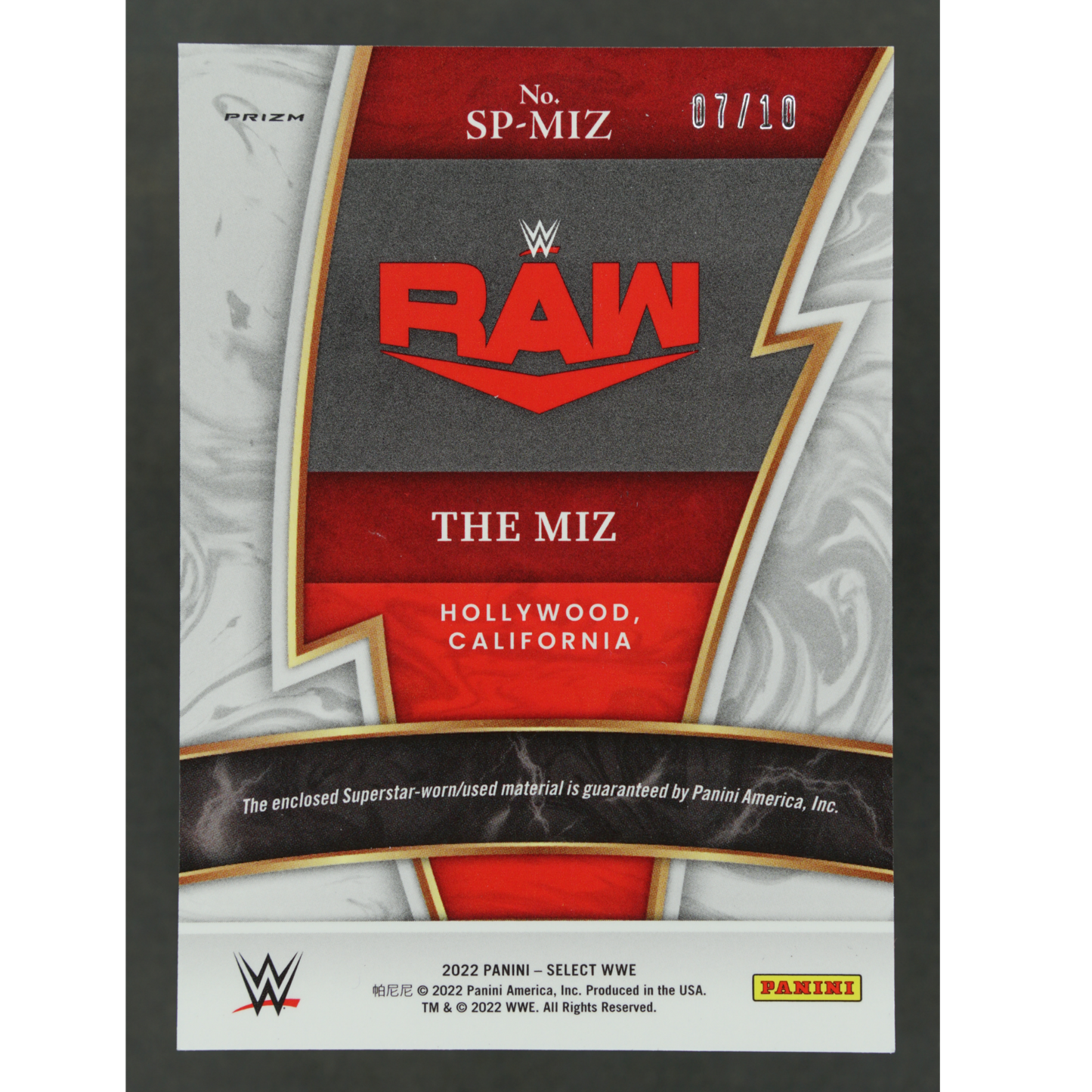 The Miz 2022 Select Memorabilia Gold 7/10 #SP-MIZ