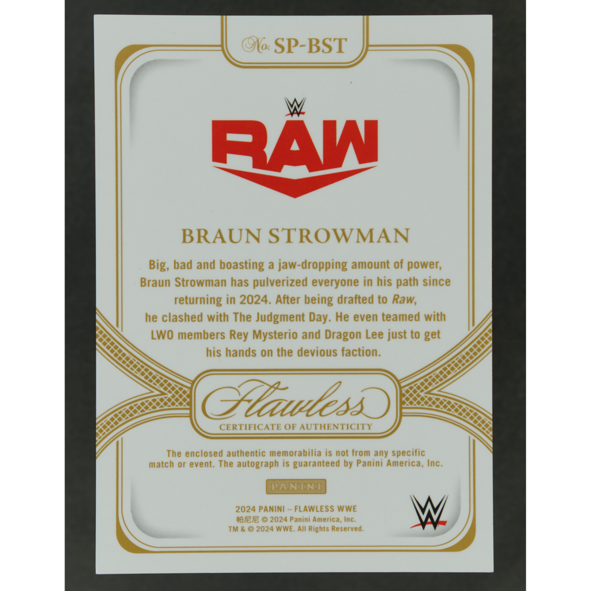 Braun Strowman 2024 Flawless Memorabilia Auto 9/10 #SP-BST