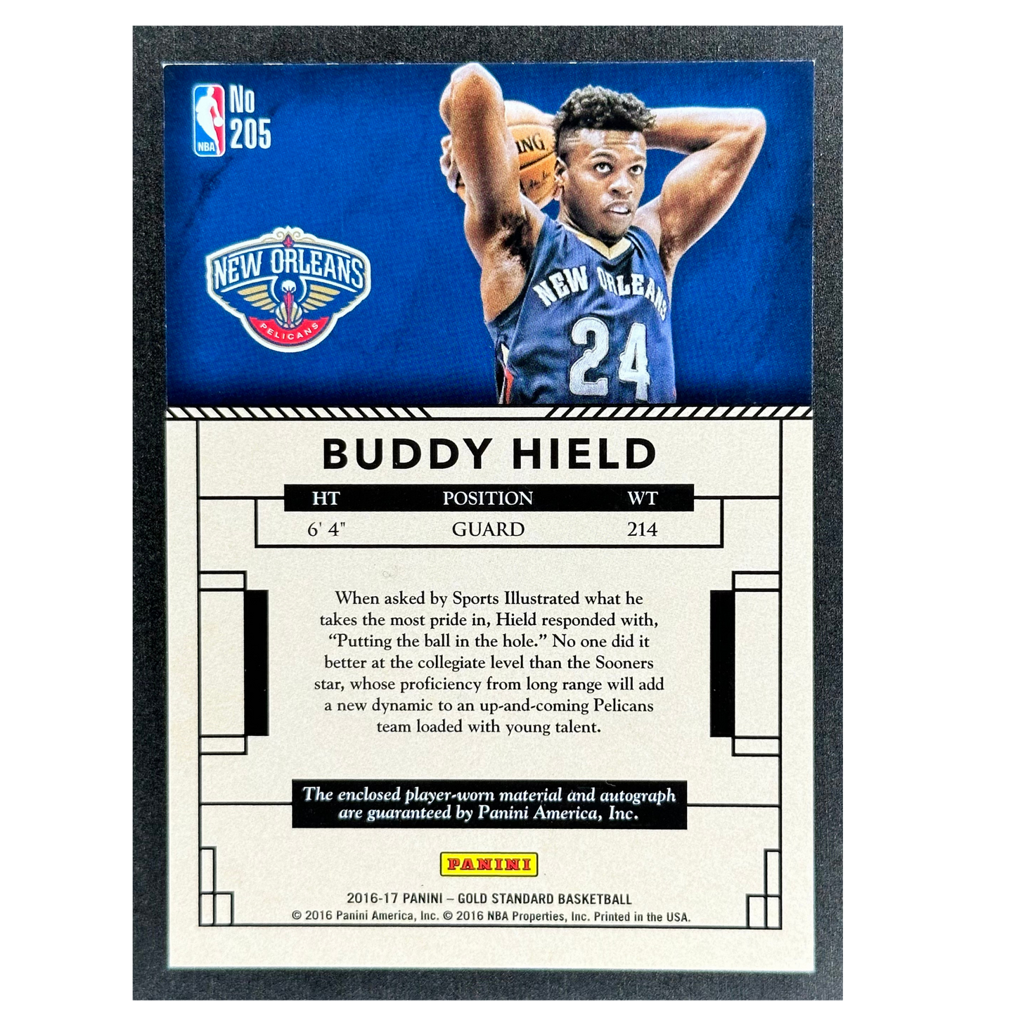 Buddy Hield 2016 Gold Standard Jersey Auto 22/199 RC Rookie Card #205