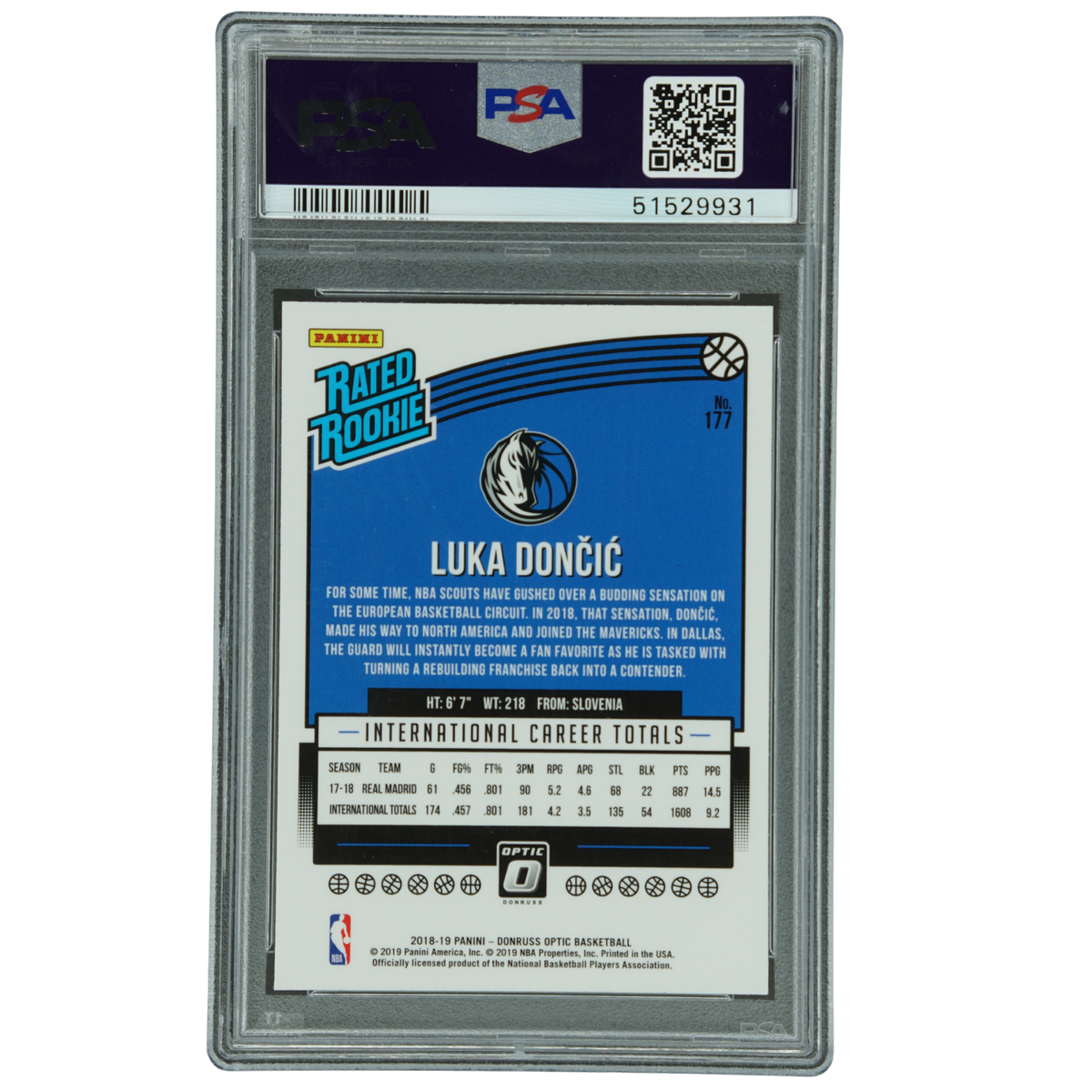 Luka Doncic 2018 Optic RC PSA 10 #177