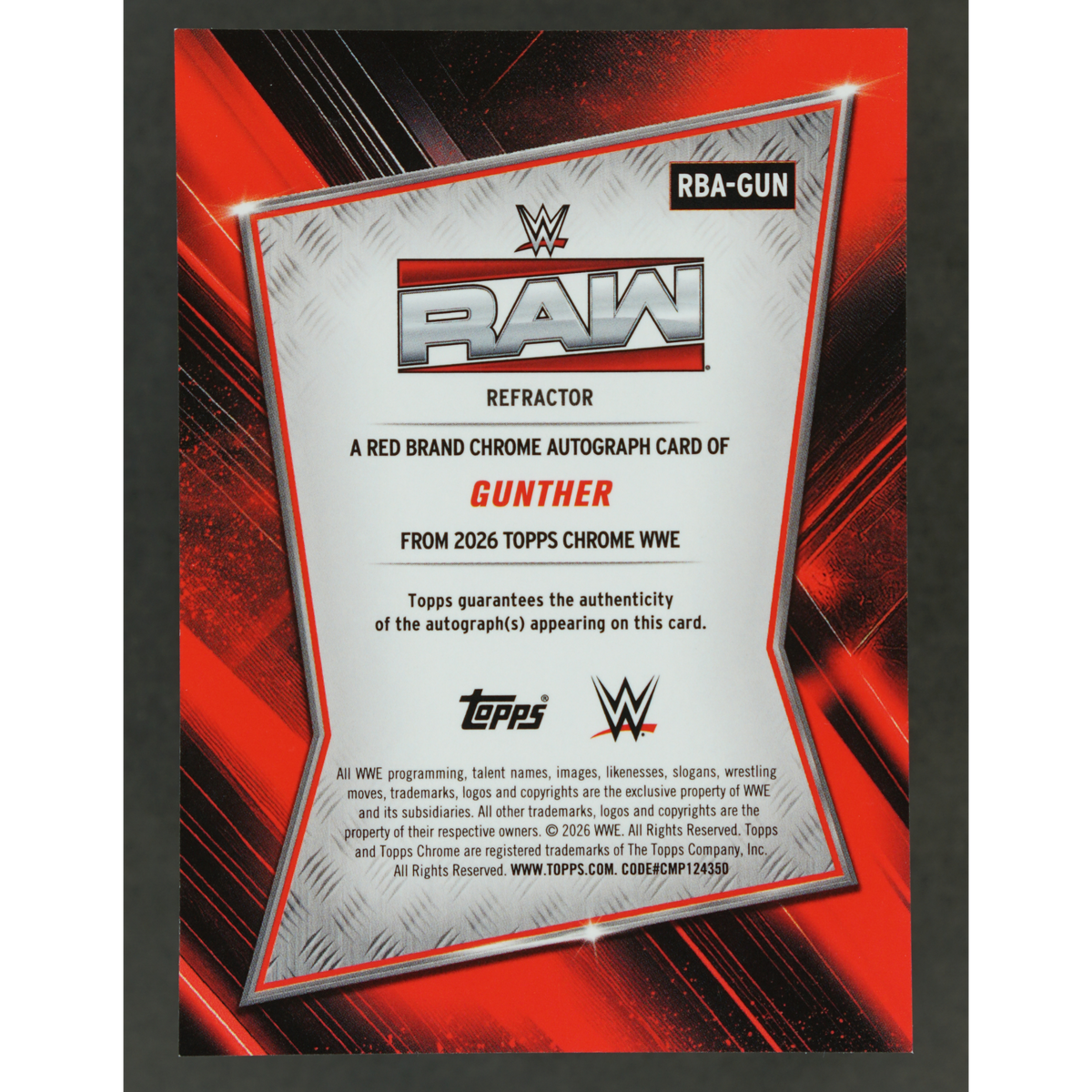 Gunther 2026 Chrome Refractor Auto #RBA-GUN