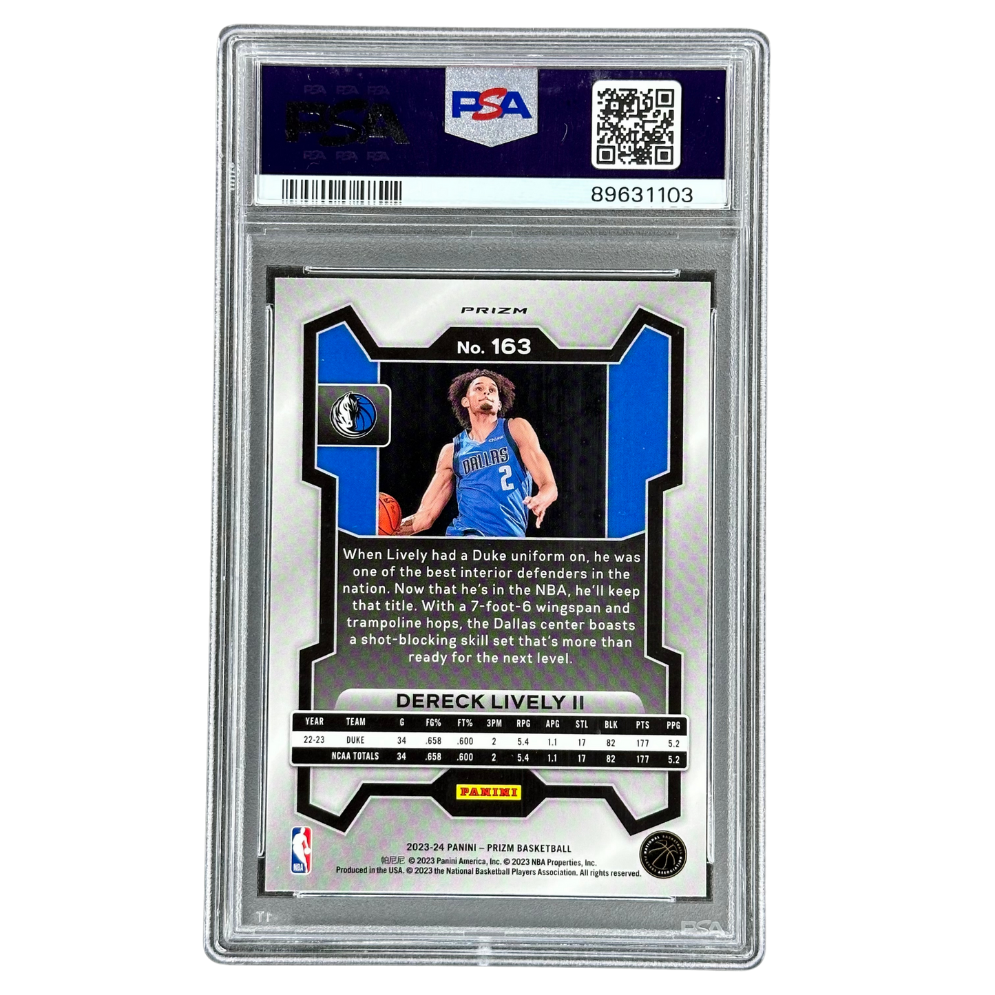 Dereck Lively II 2023 Prizm Blue Yellow Green Choice RC Rookie Card PSA 9 #163