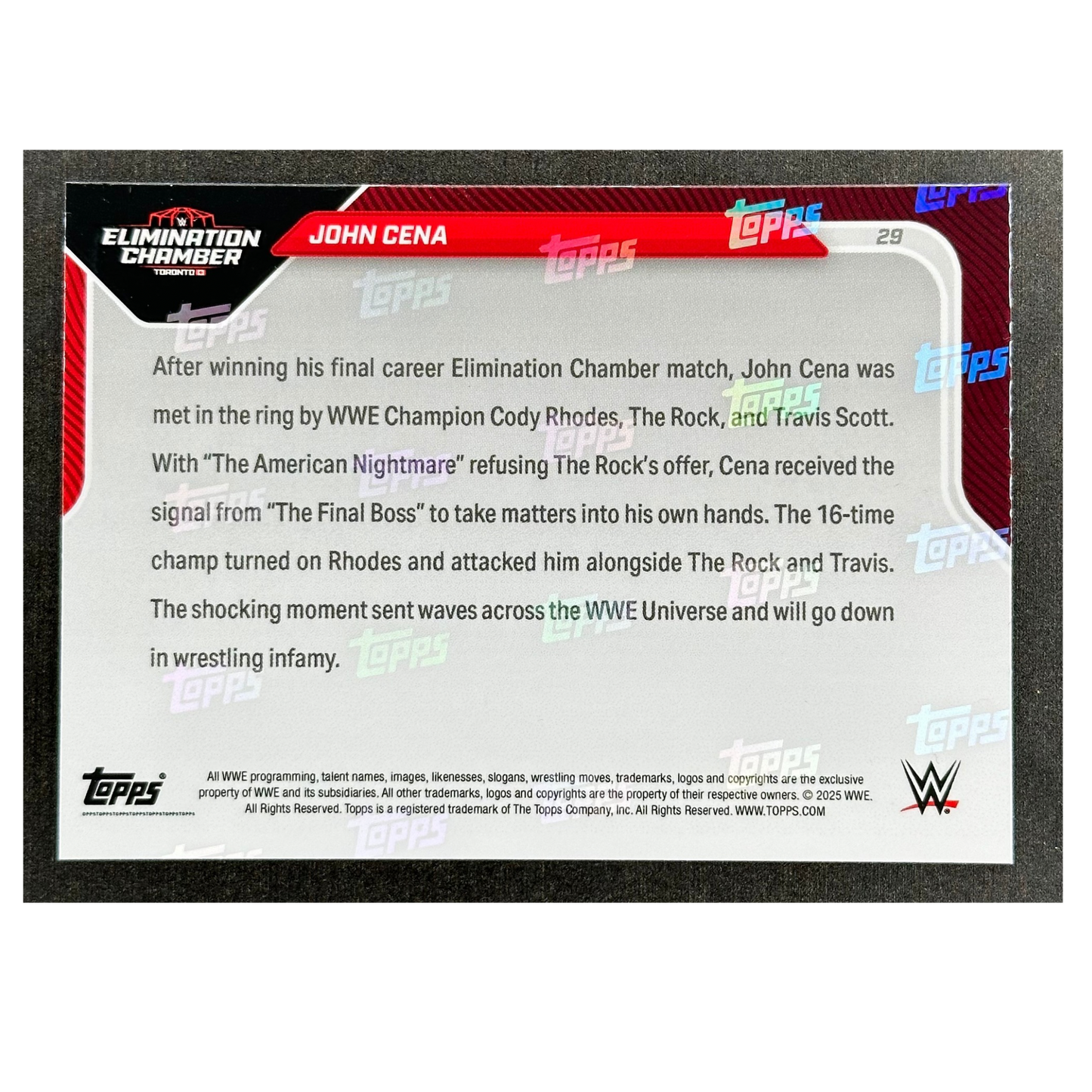 John Cena 2025 WWE Topps Now Elimination Chamber „Vicious turn stuns the world“ #29