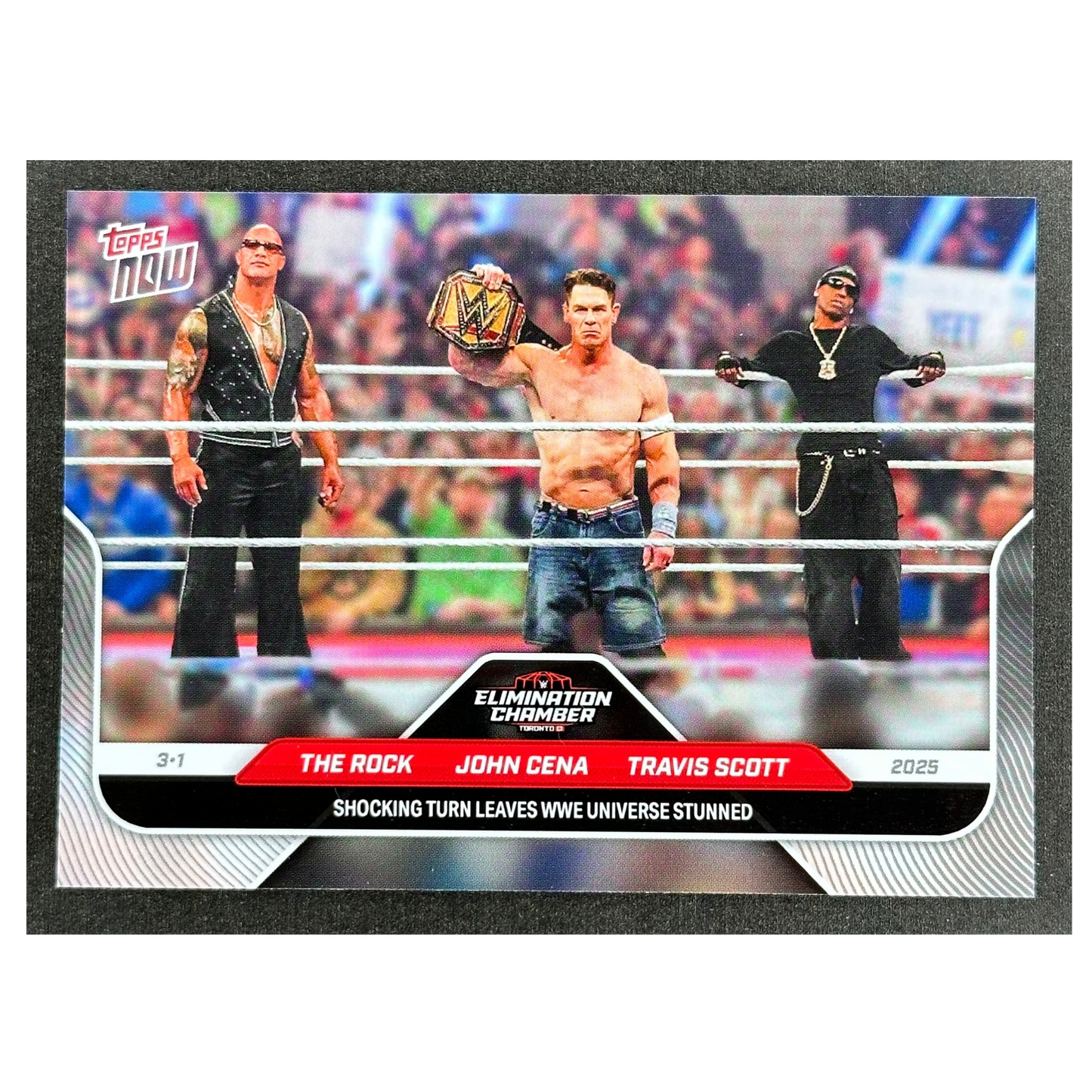 The Rock, John Cena, Travis Scott 2025 WWE Topps Now Elimination Chamber „shocking turn leaves WWE Universe stunned“ #27