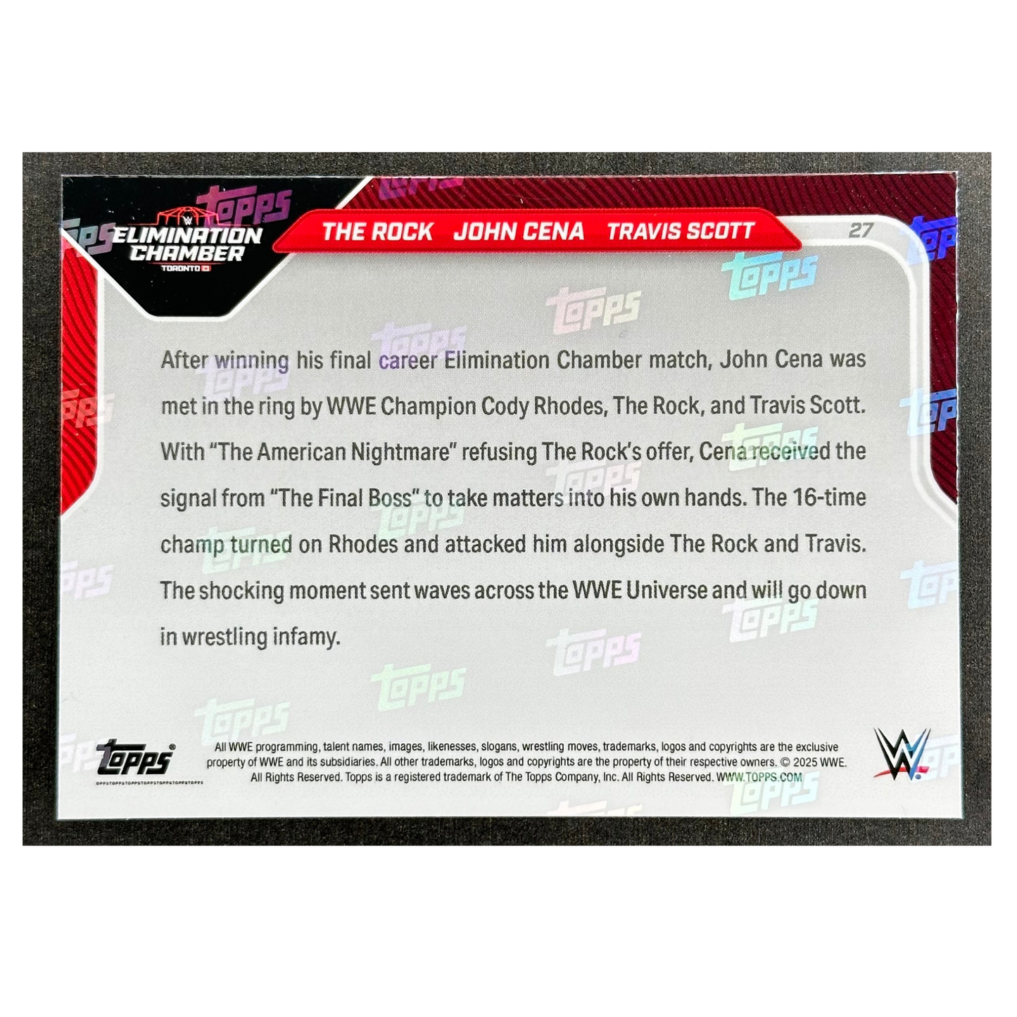 The Rock, John Cena, Travis Scott 2025 WWE Topps Now Elimination Chamber „shocking turn leaves WWE Universe stunned“ #27