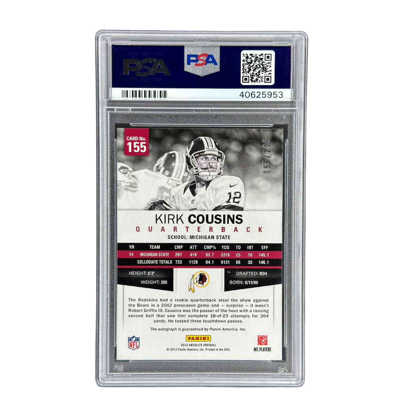 Kirk Cousins 2012 Absolute Spectrum Gold Auto RC 95/299 PSA 10 #155
