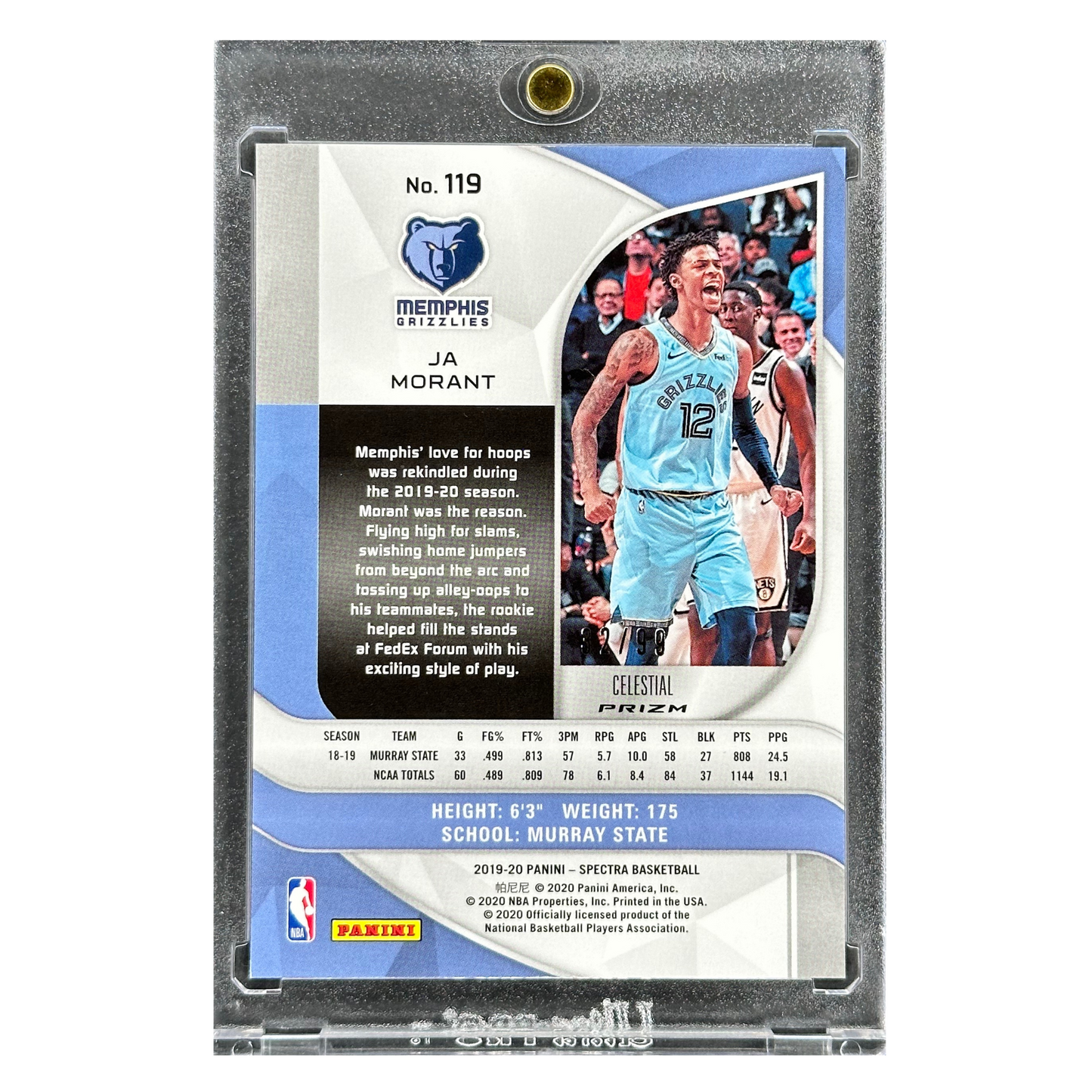 Ja Morant 2019 Spectra Celestial 32/99 RC Rookie Card #119