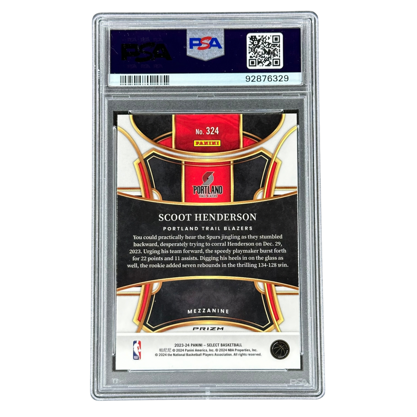 Scoot Henderson 2023 Select Silver RC Rookie Card PSA 10 #324