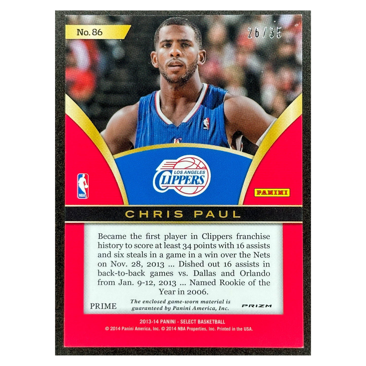 Chris Paul 2013 Select Swatches 26/35 Game Worn Jersey