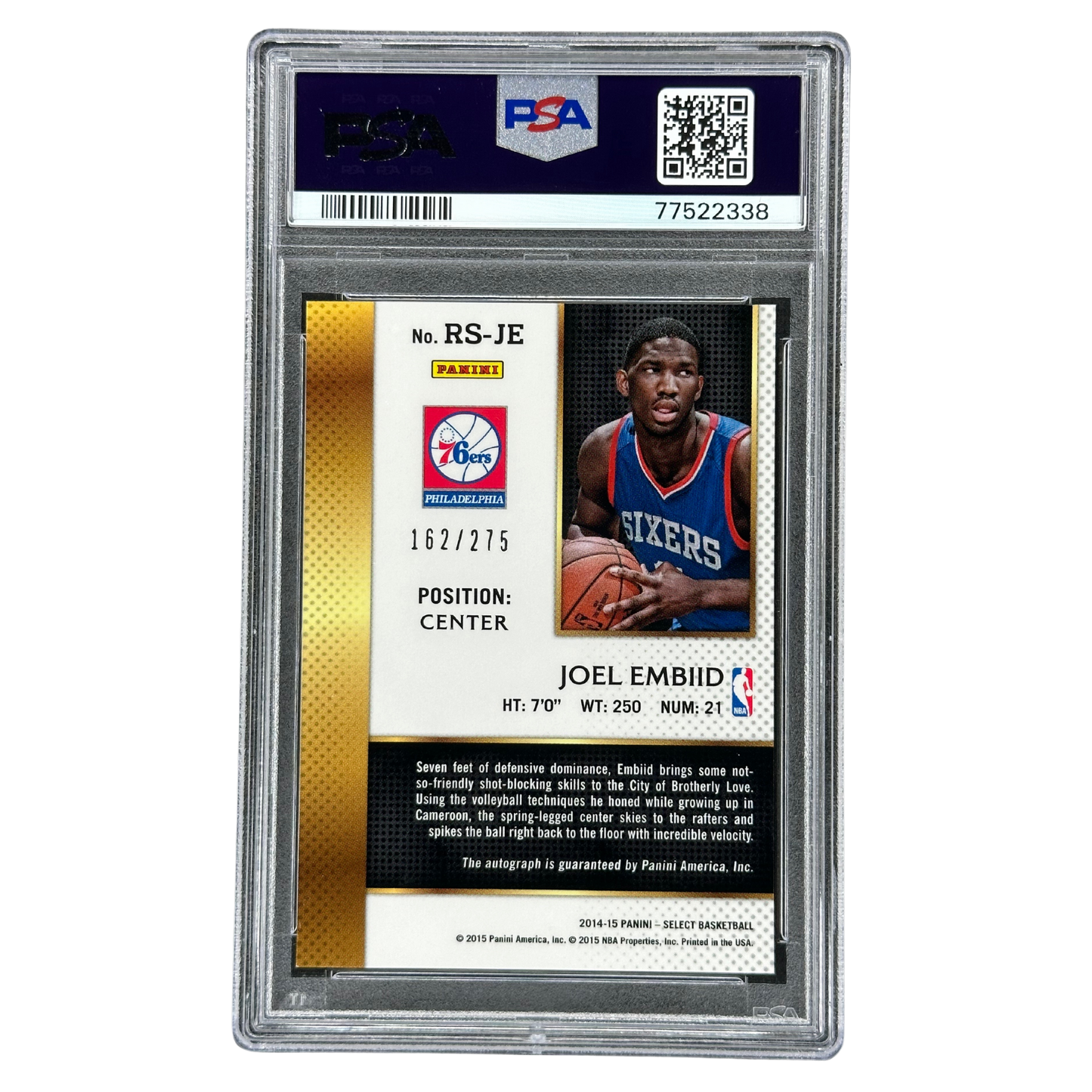 Joel Embiid 2014 Select Rookie Signatures 162/275 on Card Auto PSA 10 #RS-JE