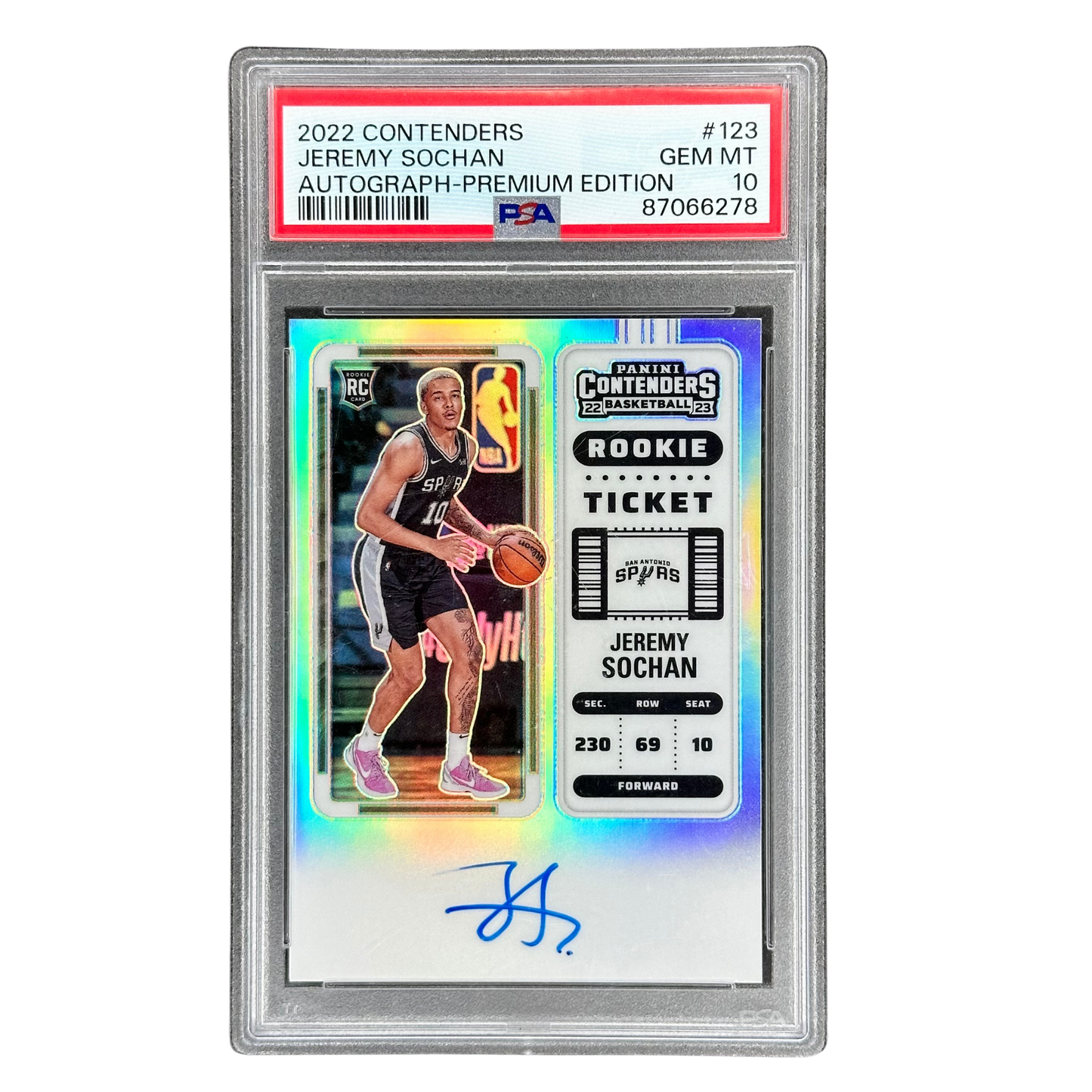Jeremy Sochan 2022 Contenders Auto Premium Edition Rookie Ticket PSA 10 #123