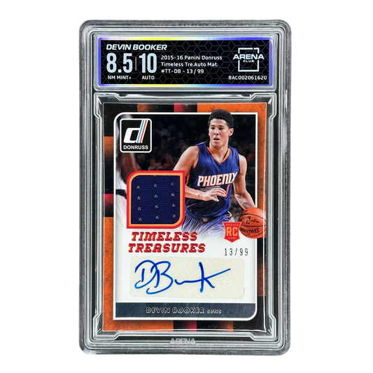 Devin Booker 2015 Donruss Timeless Treasures Jersey Auto RC Rookie Card 13/99 Arena Club 8.5 #TT-DB