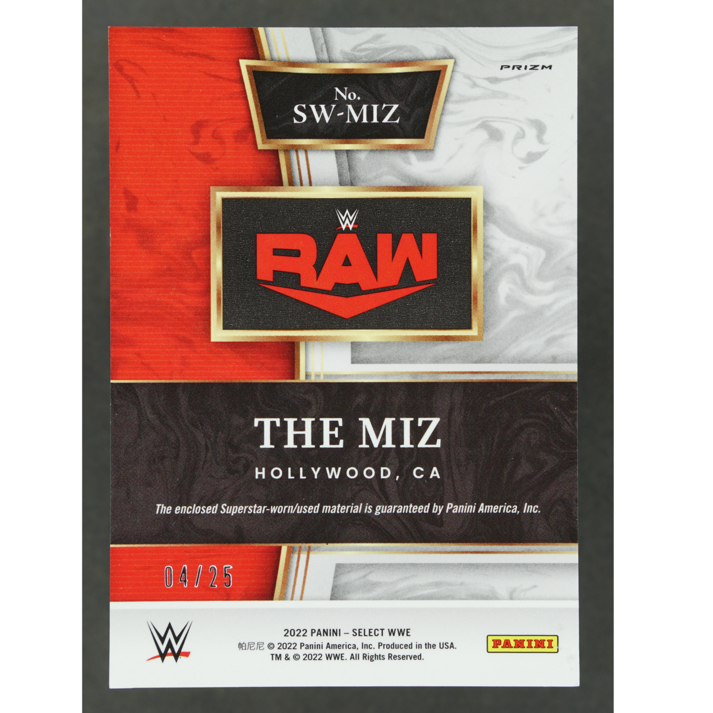 The Miz 2022 Select Tie-Dye Memorabilia 4/25 #SW-MIZ