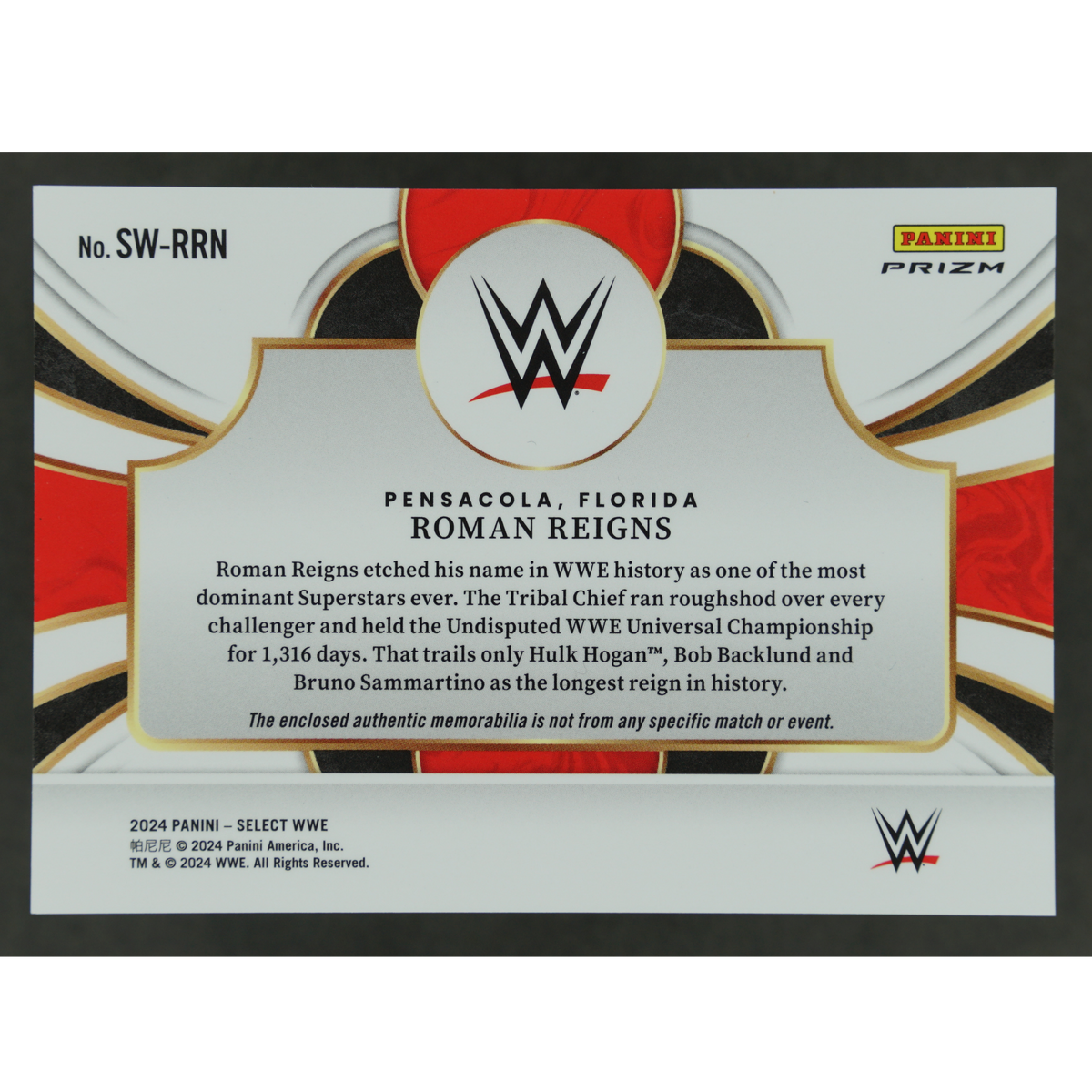 Roman Reigns 2024 Select Selective Swatches Memorabilia #SW-RRN