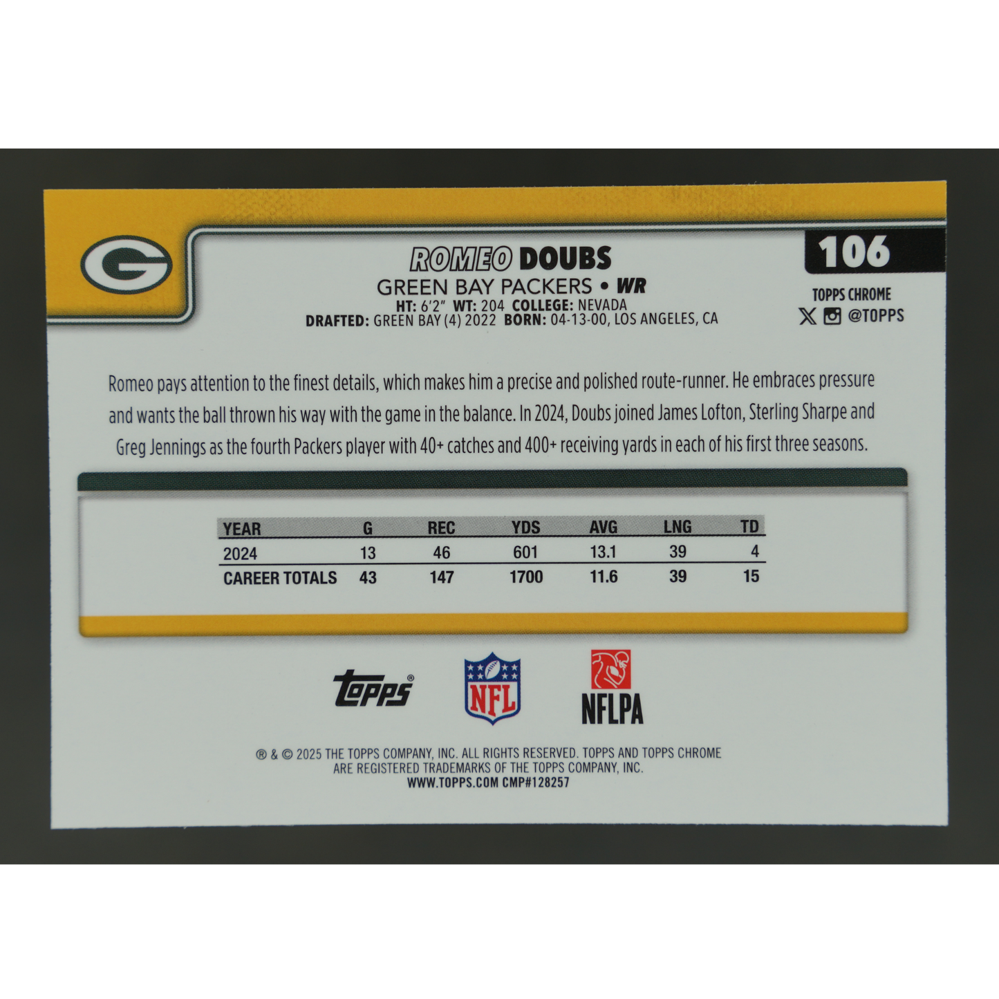 Romeo Doubs 2025 Chrome 66/199 #106