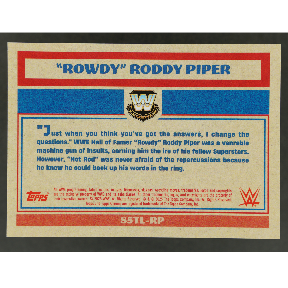 "Rowdy" Roddy Piper 2025 Chrome Black Refractor 1/10 #85TL-RP