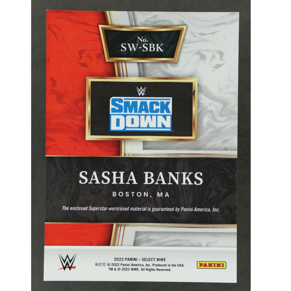 Sasha Banks 2022 Select Memorabilia #SW-SBK