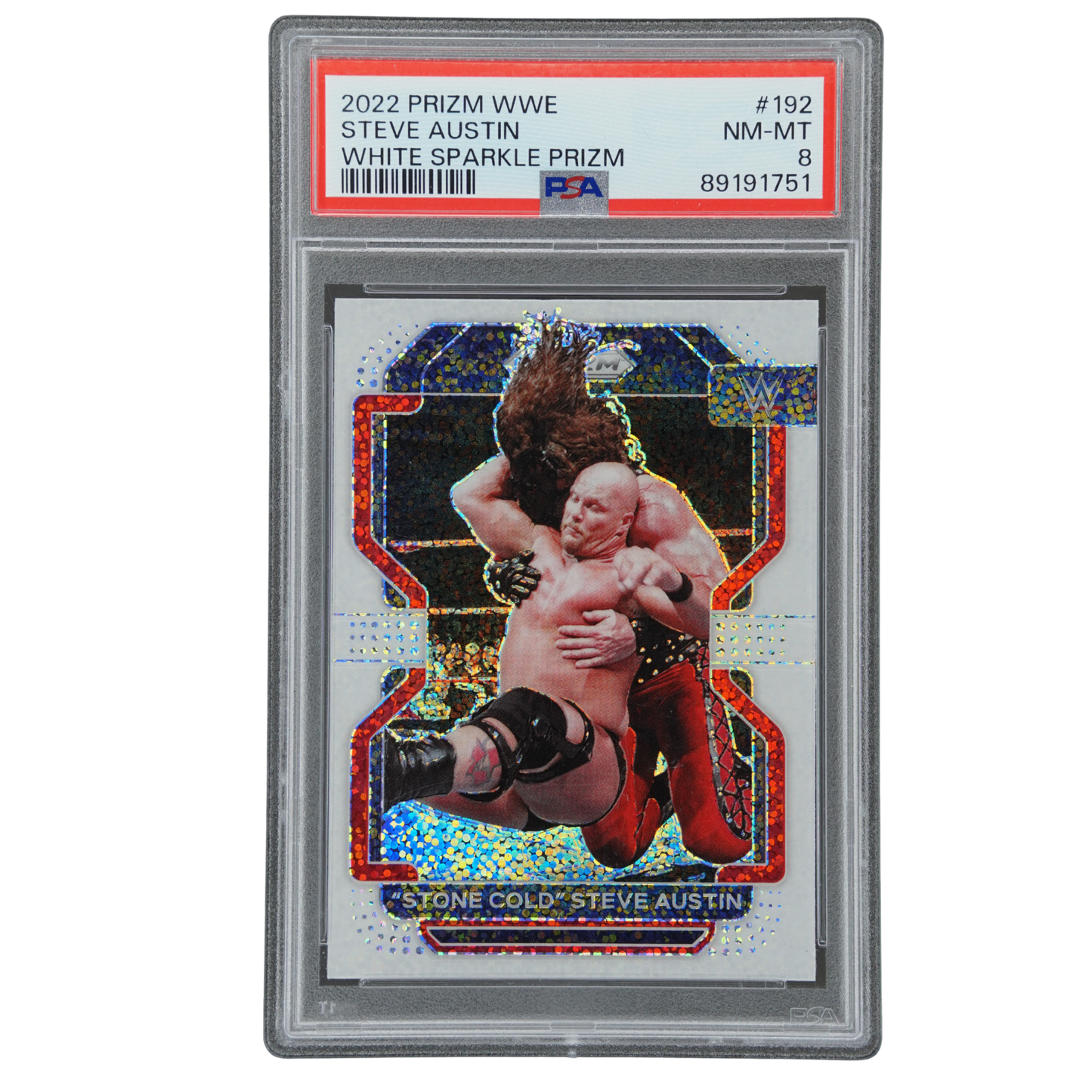"Stone Cold" Steve Austin 2022 Prizm White Sparkle PSA 8 #192