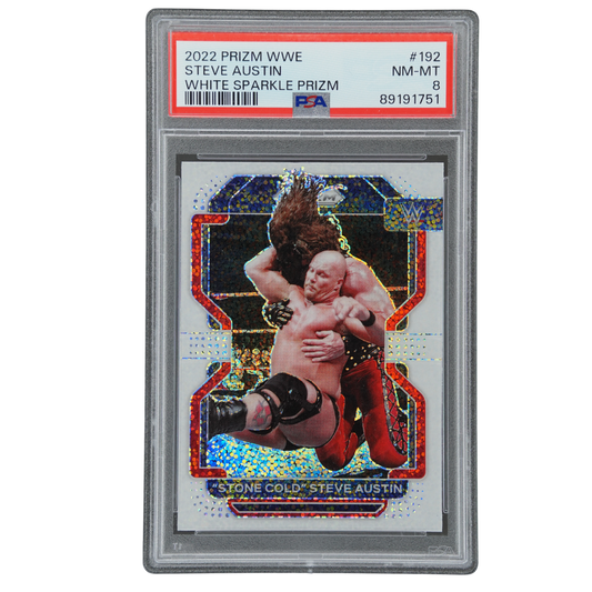 "Stone Cold" Steve Austin 2022 Prizm White Sparkle PSA 8 #192
