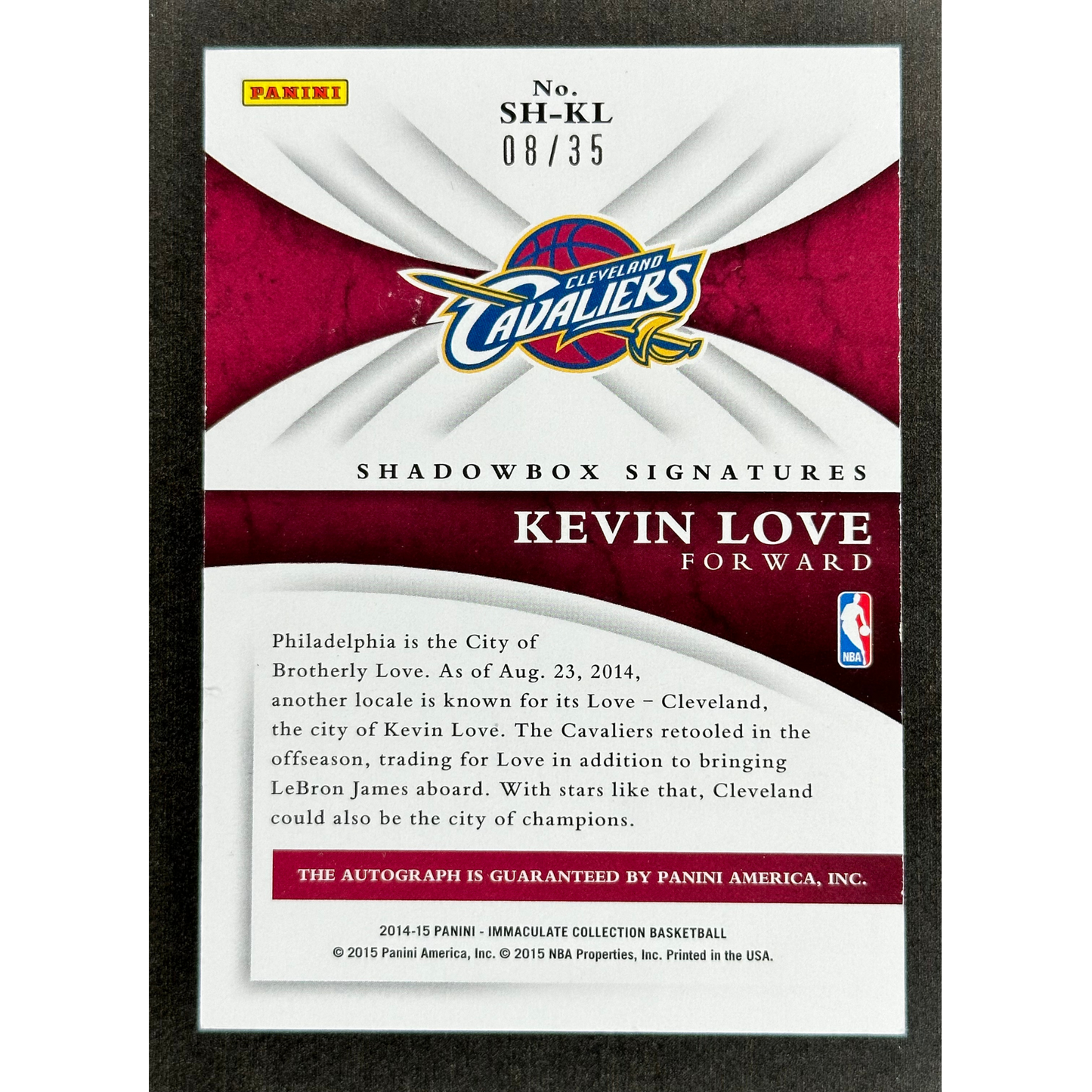 Kevin Love 2014 Immaculate Auto 8/35 #SH-KL