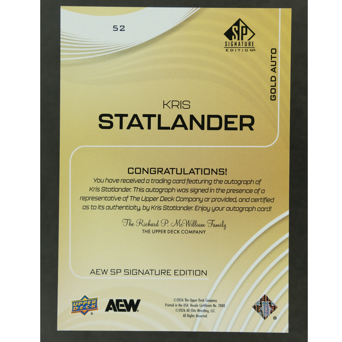 Kris Statlander 2026 AEW SP Signature 7/15 #52