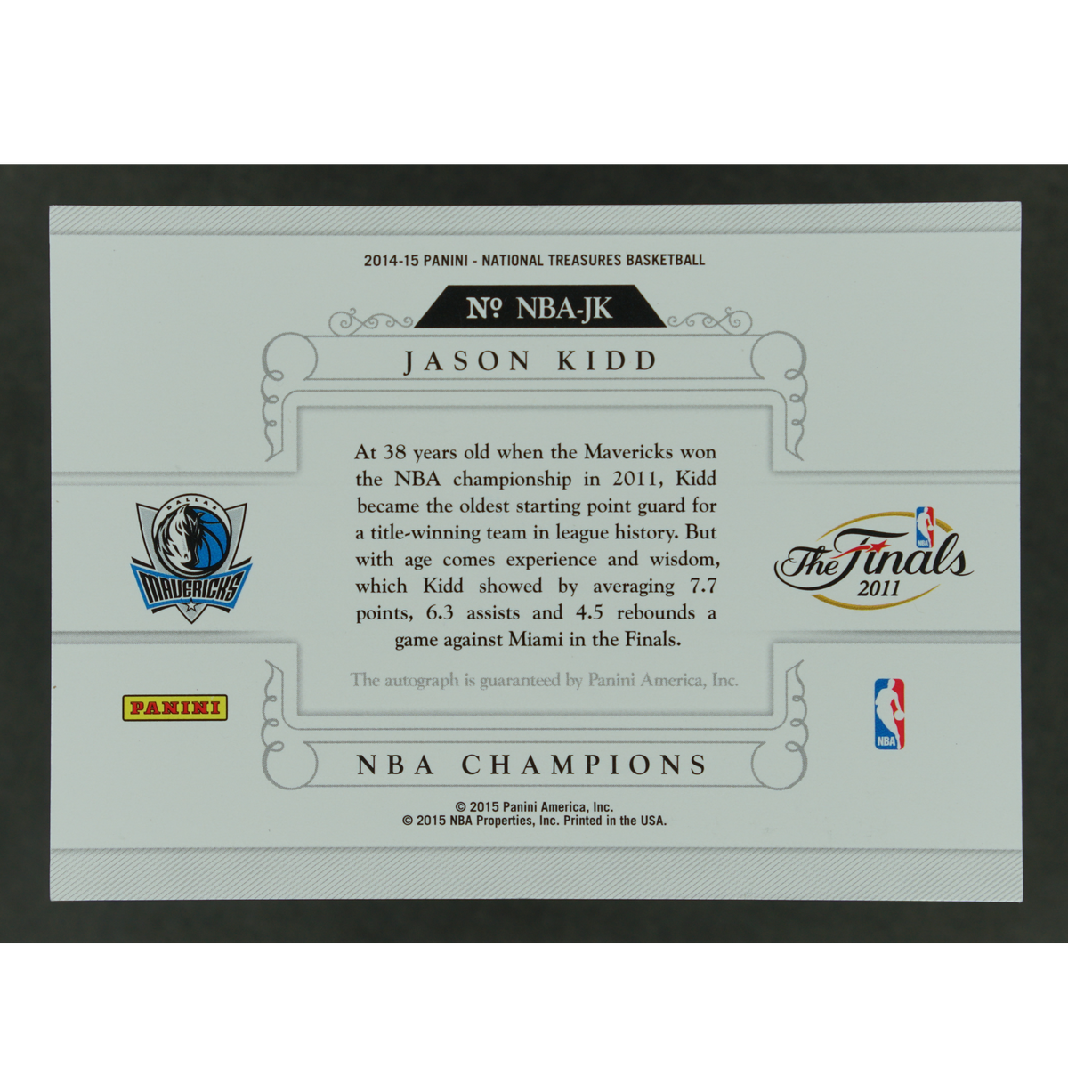 Jason Kidd 2014-15 National Treasures 2011 NBA Champions Trophy Auto 38/49 #NBA-JK