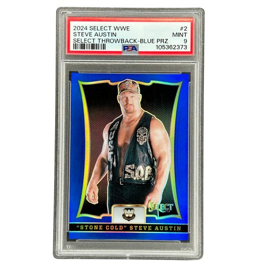 "Stone Cold" Steve Austin 2024 Select Throwback Blue Prizm 5/49 PSA 9 #2