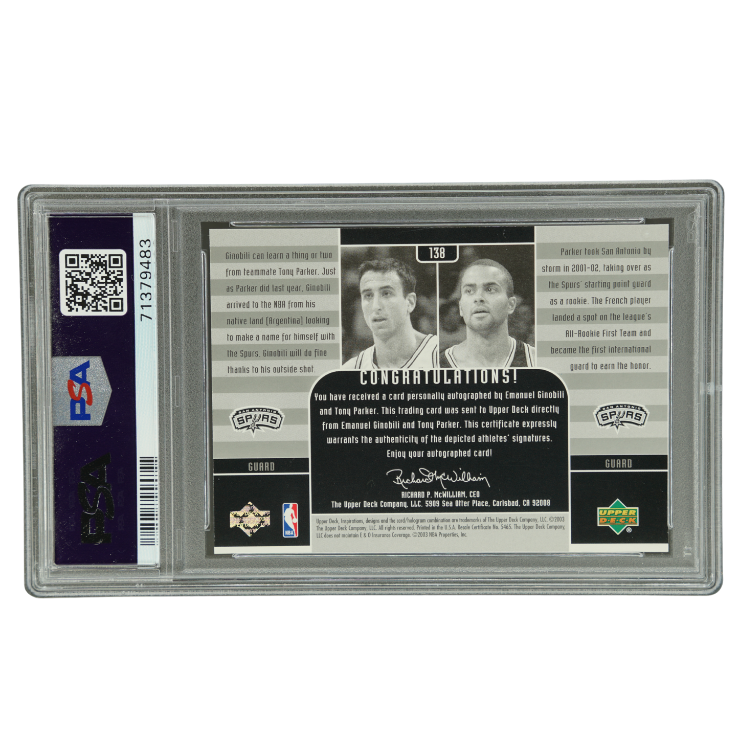 Emanuel Ginobili und Tony Parker 2002 Upper Deck Dual Signatures 1567/1600 #138