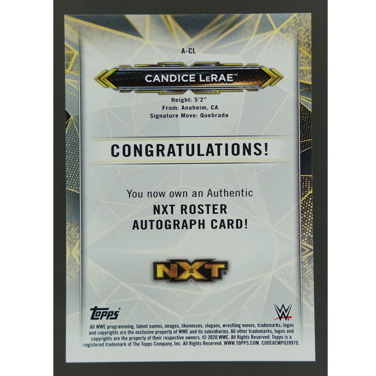 Candice LeRae 2020 NXT Roster Auto #A-CL