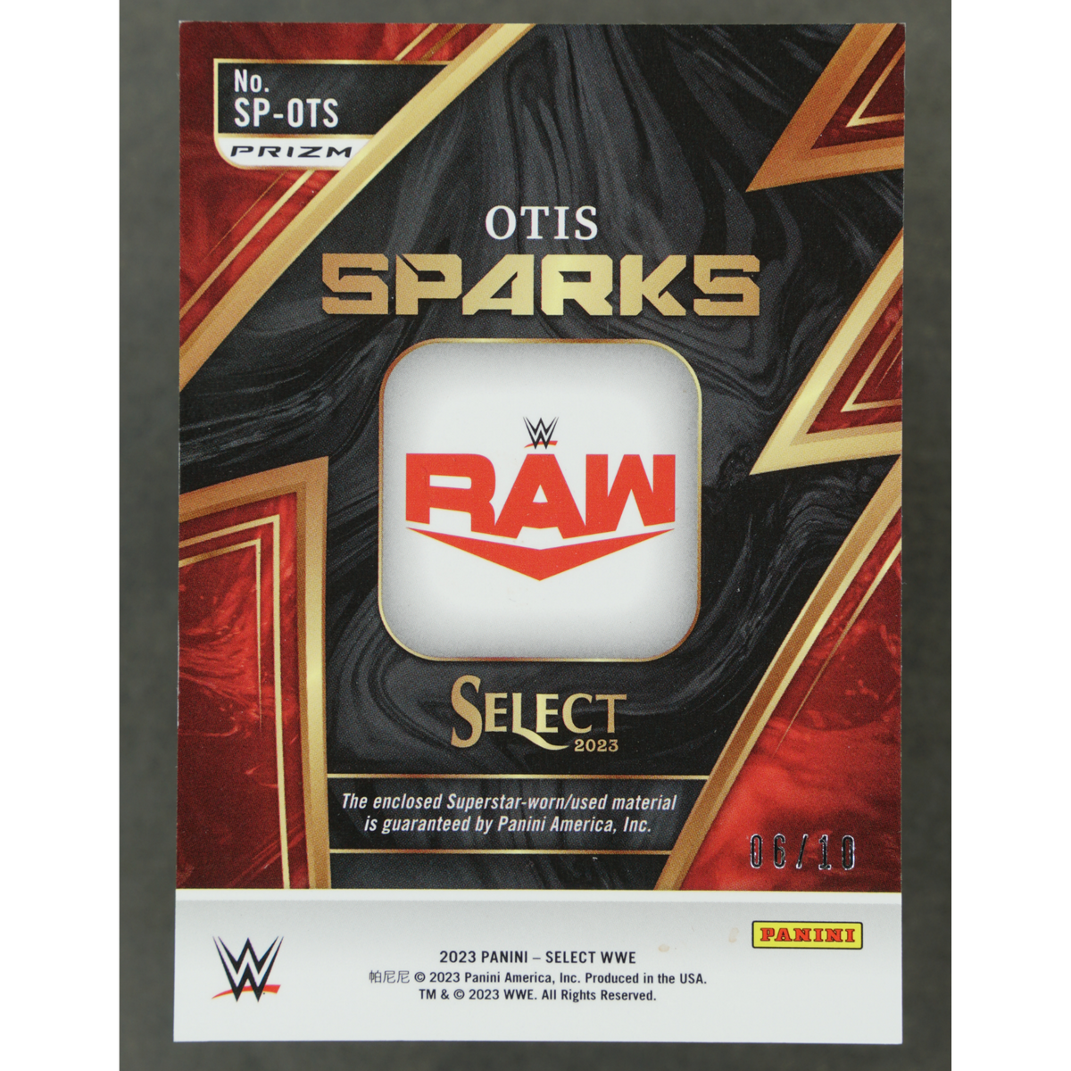 Otis 2023 Select Sparks Gold Memorabilia 6/10 #SP-OTS