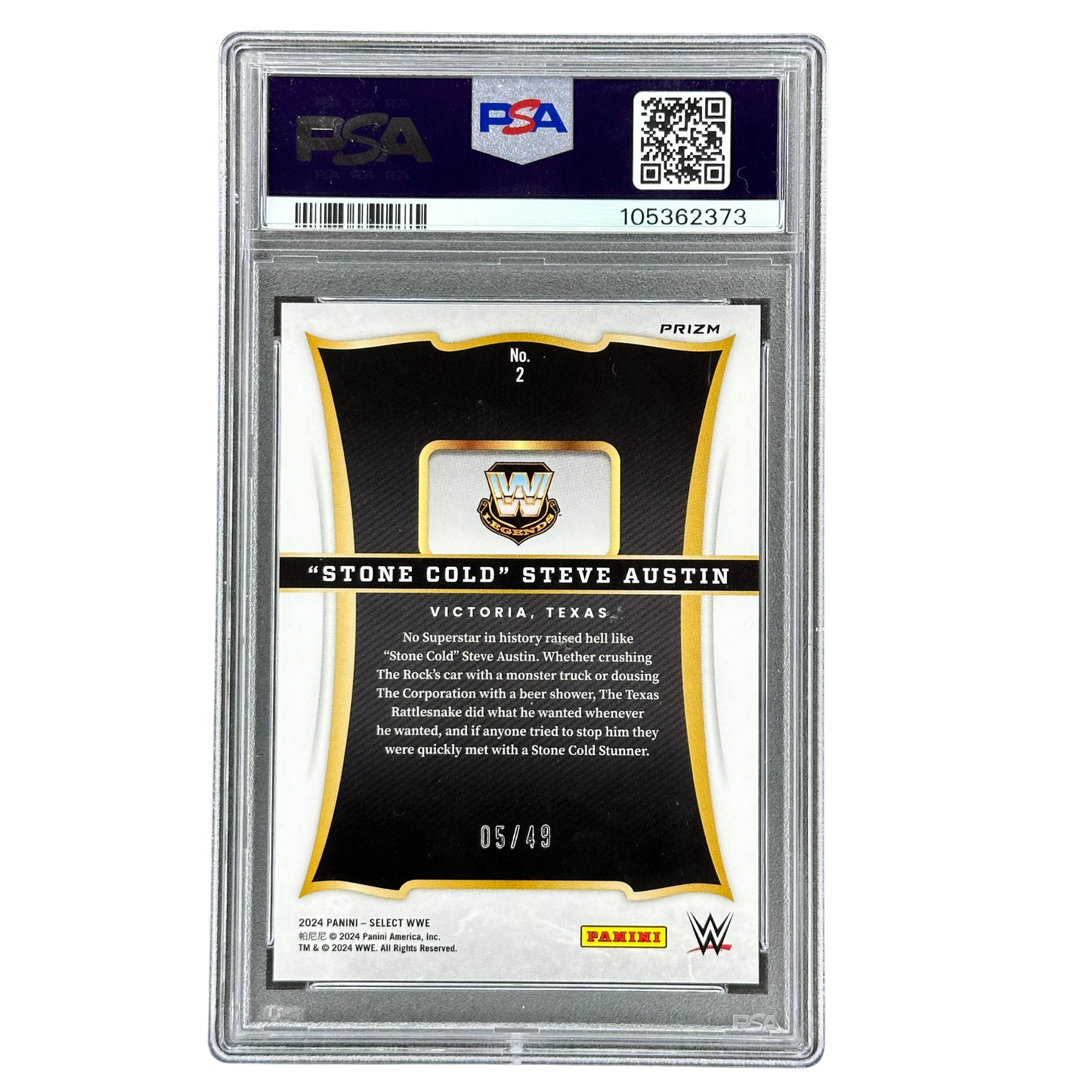 "Stone Cold" Steve Austin 2024 Select Throwback Blue Prizm 5/49 PSA 9 #2