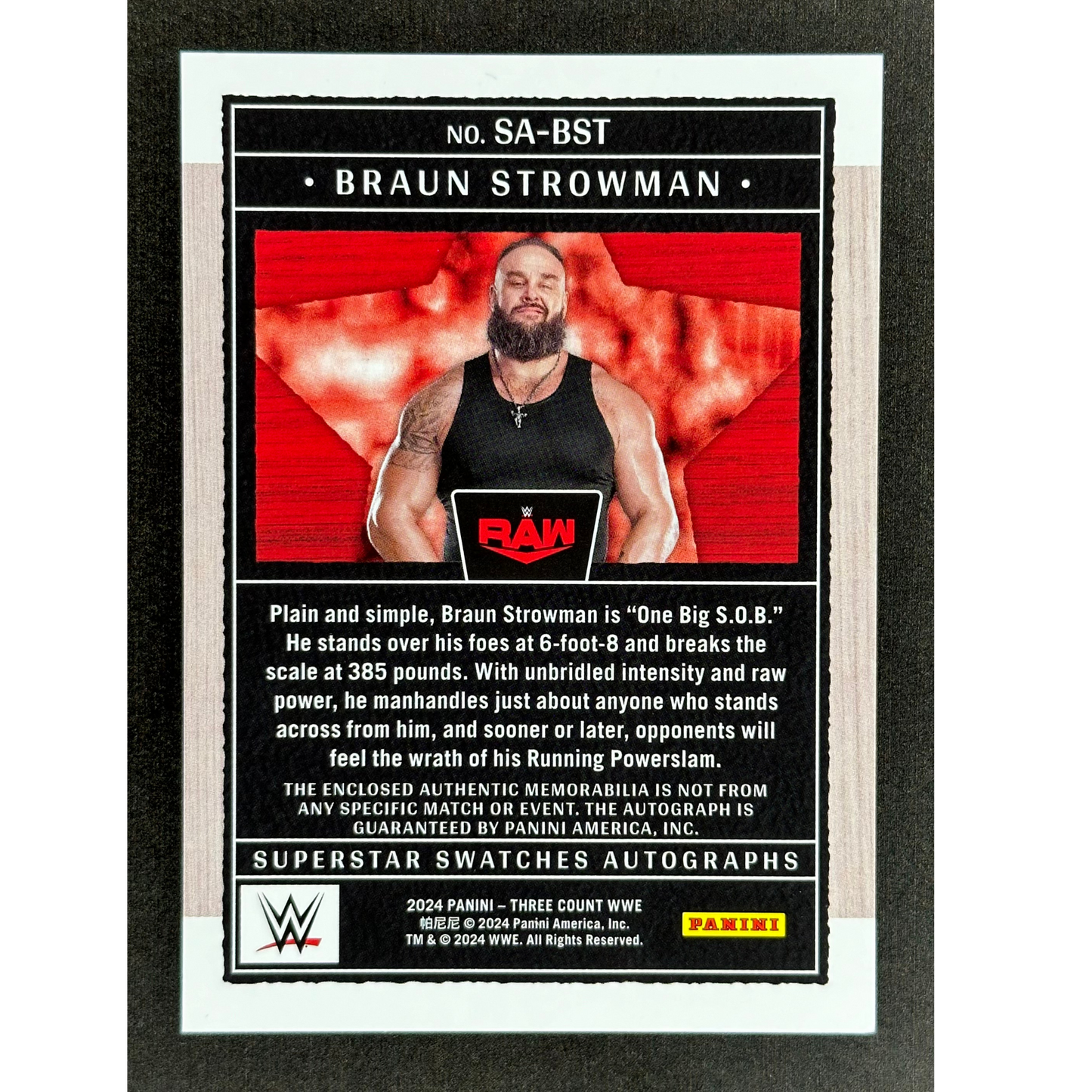 Braun Strowman 2024 Three Count Memorabilia Auto 96/99 #SA-BST