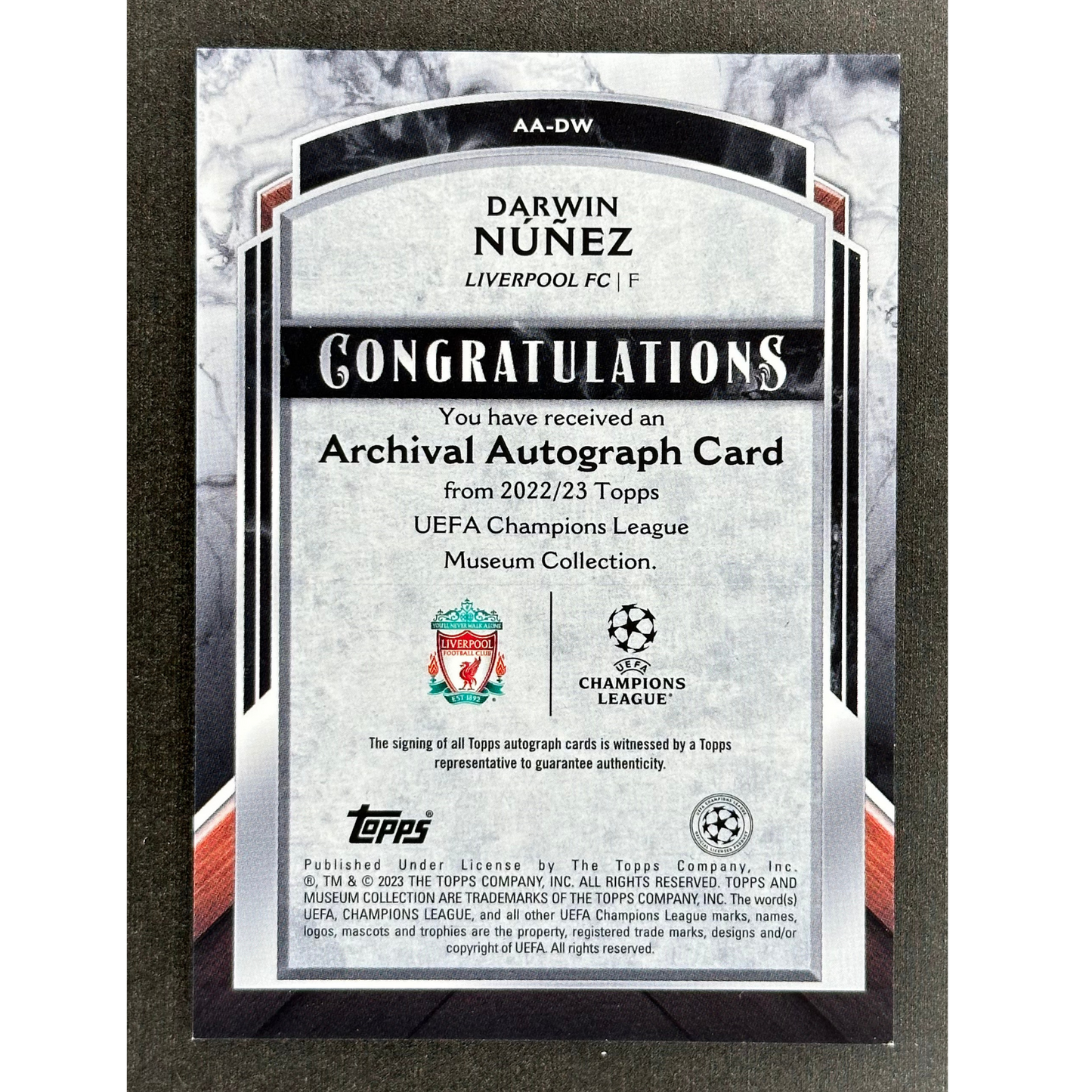 Darwin Nunez 2023 Museum Archival Autograph 17/299 #AA-DW