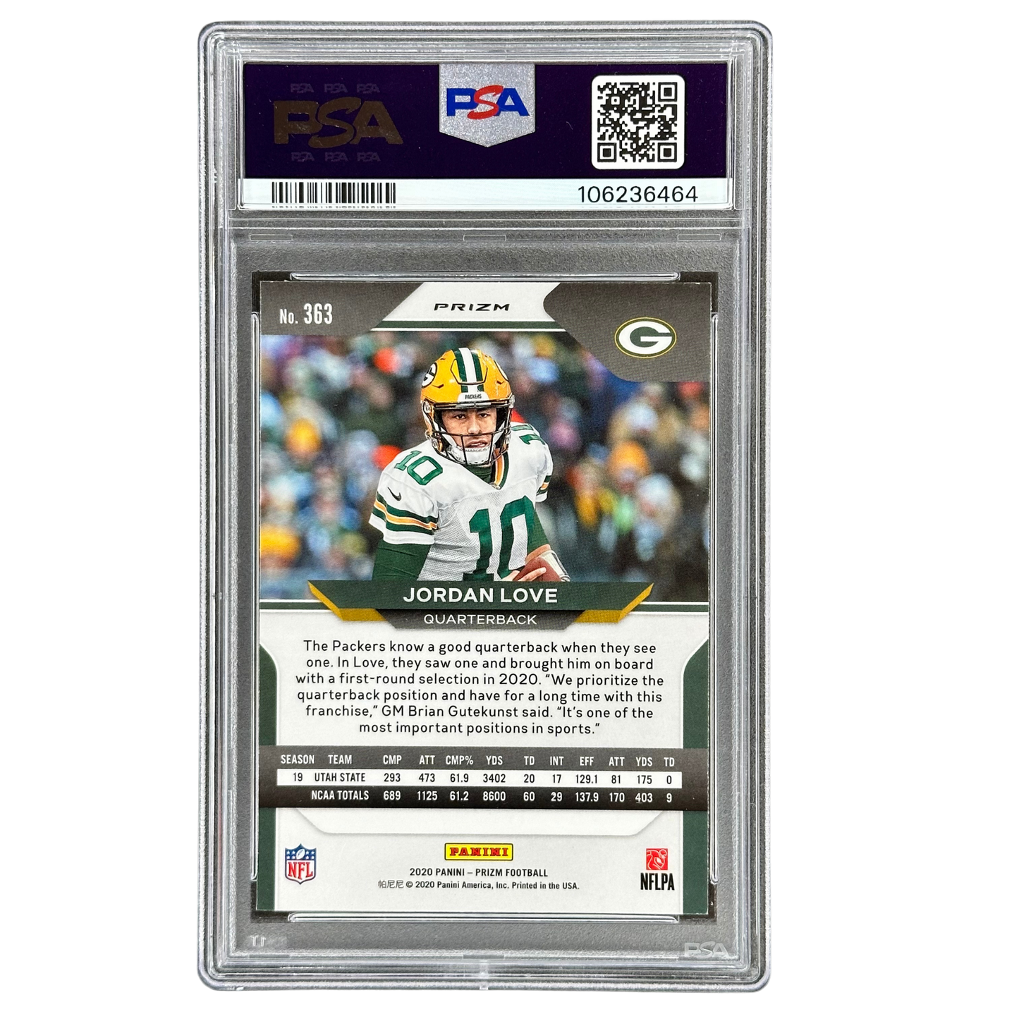 Jordan Love 2020 Prizm Lazer RC Rookie Card PSA 9 #363