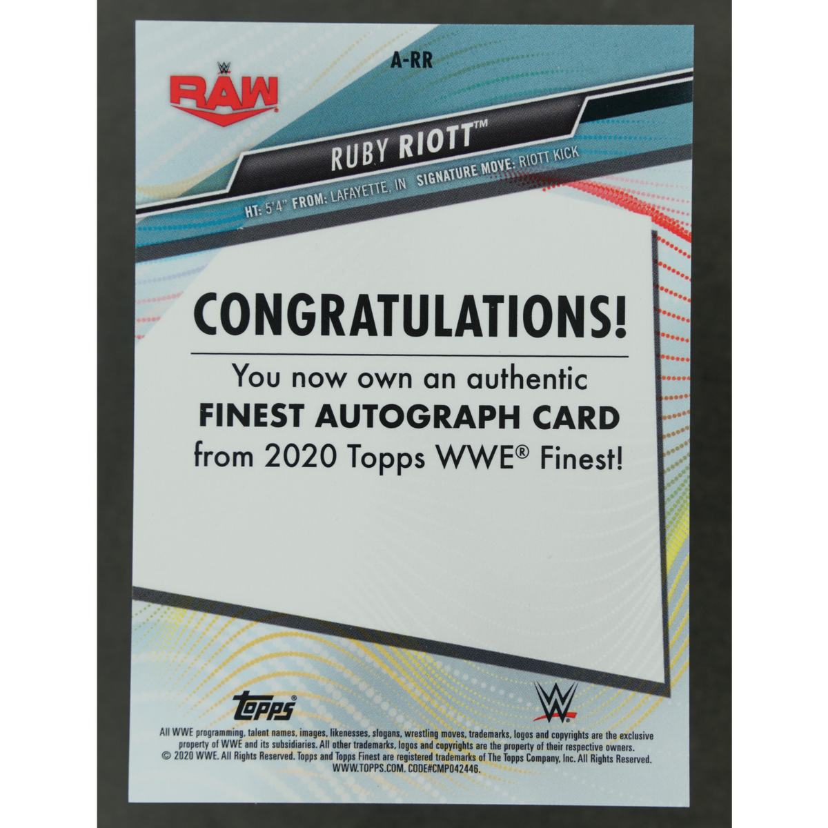 Ruby Riott 2020 Topps Finest Green Auto 8/99