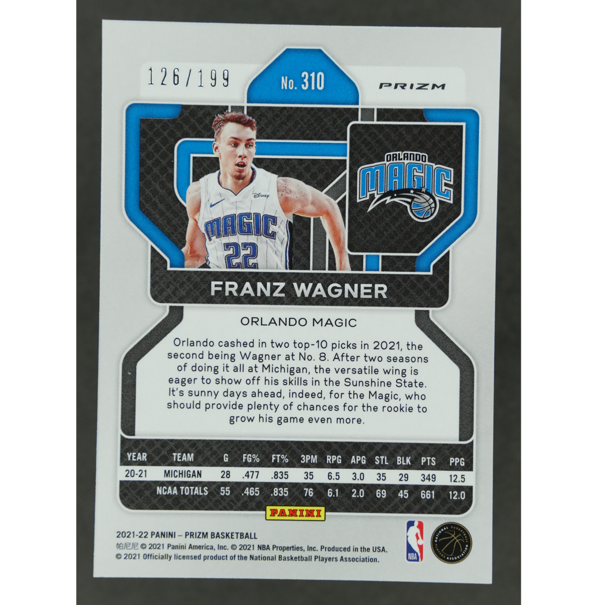 Franz Wagner 2021 Prizm Blue RC 126/199 #310