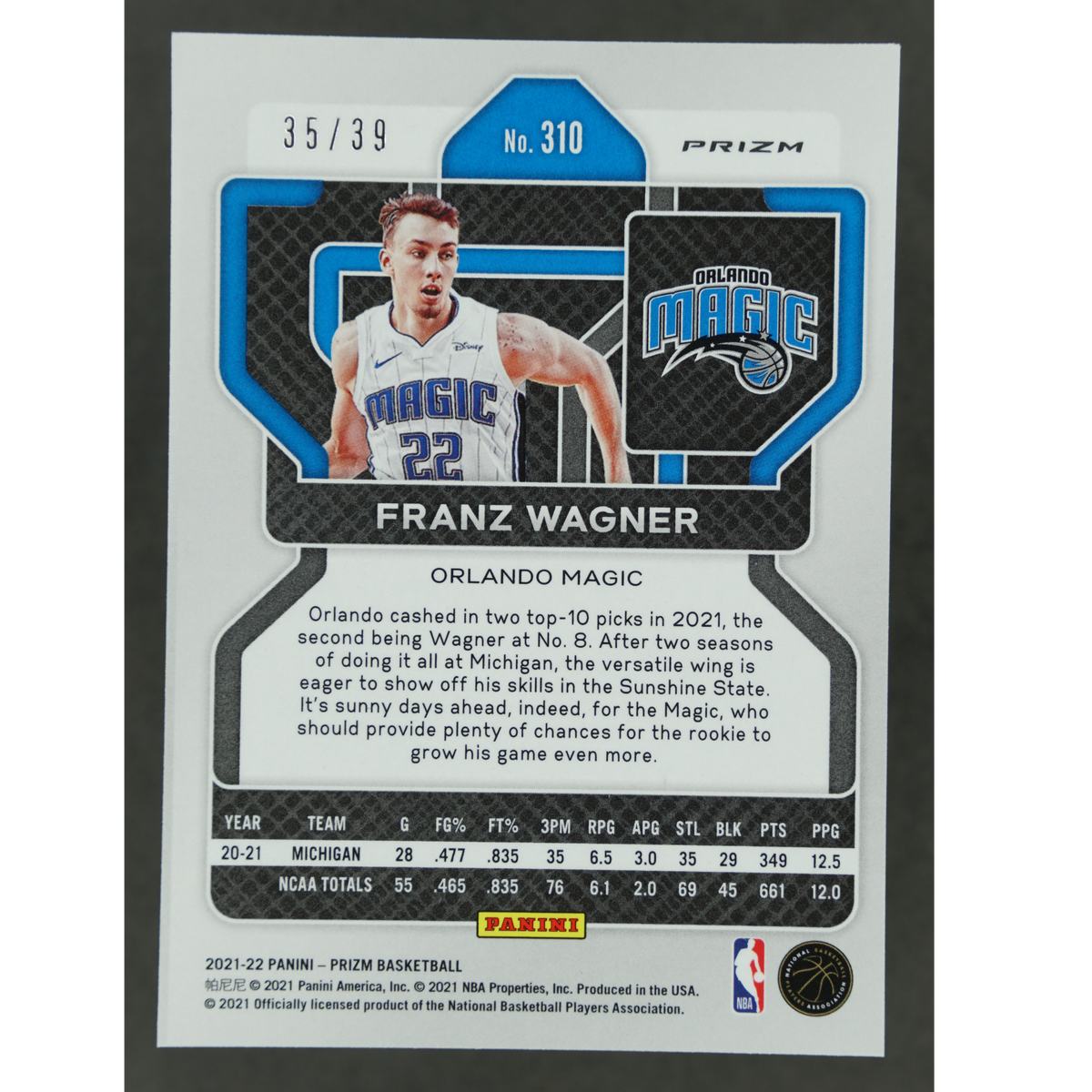 Franz Wagner 2021 Prizm Blue Choice RC 35/39 #310