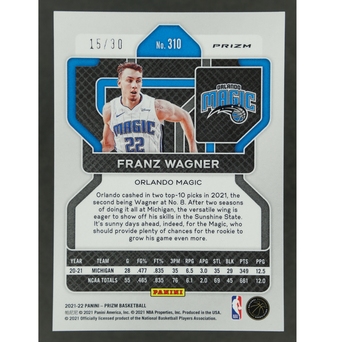Franz Wagner 2021 Prizm Blue Shimmer RC 15/30 #310