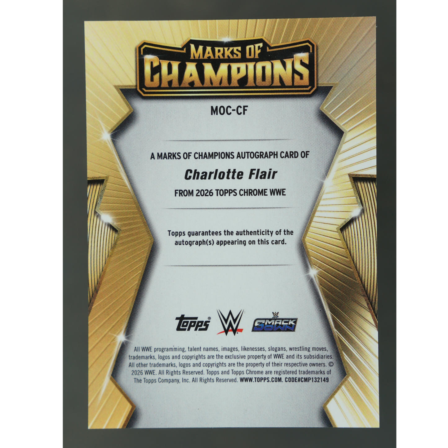 Charlotte Flair 2026 Chrome Marks of Champions Auto Gold 15/50 #MOC-CF