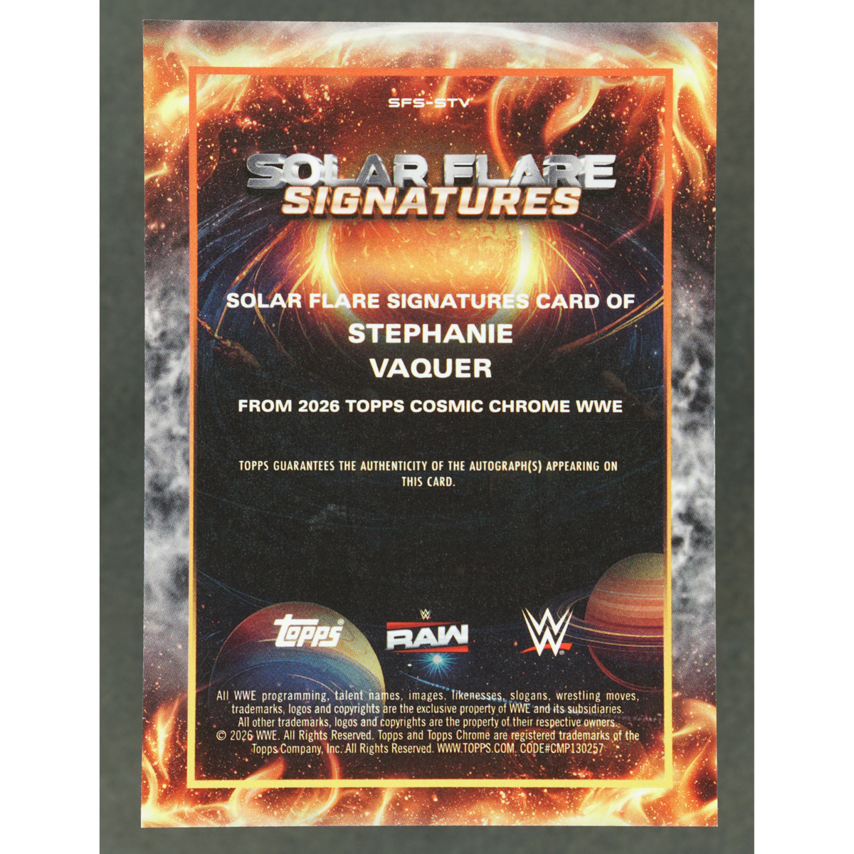 Stephanie Vaquer 2026 Cosmic Solar Flare Signatures Auto 9/25 #SFS-STV