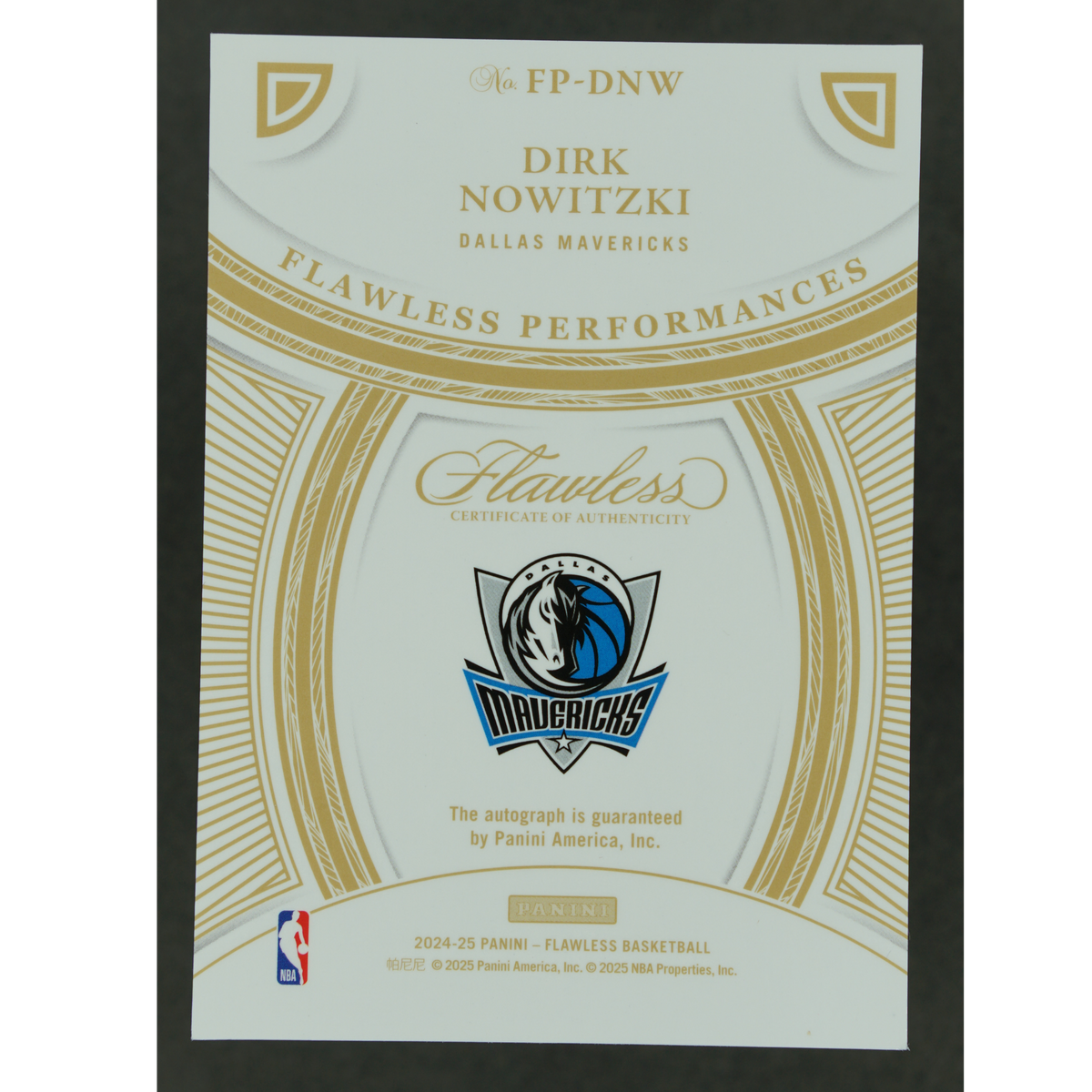 Dirk Nowitzki 2024-25 Flawless Performances 5/10 Auto #FP-DNW