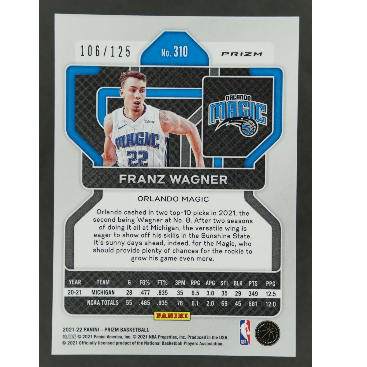 Franz Wagner 2021 Prizm Blue Ice RC 106/125 #310